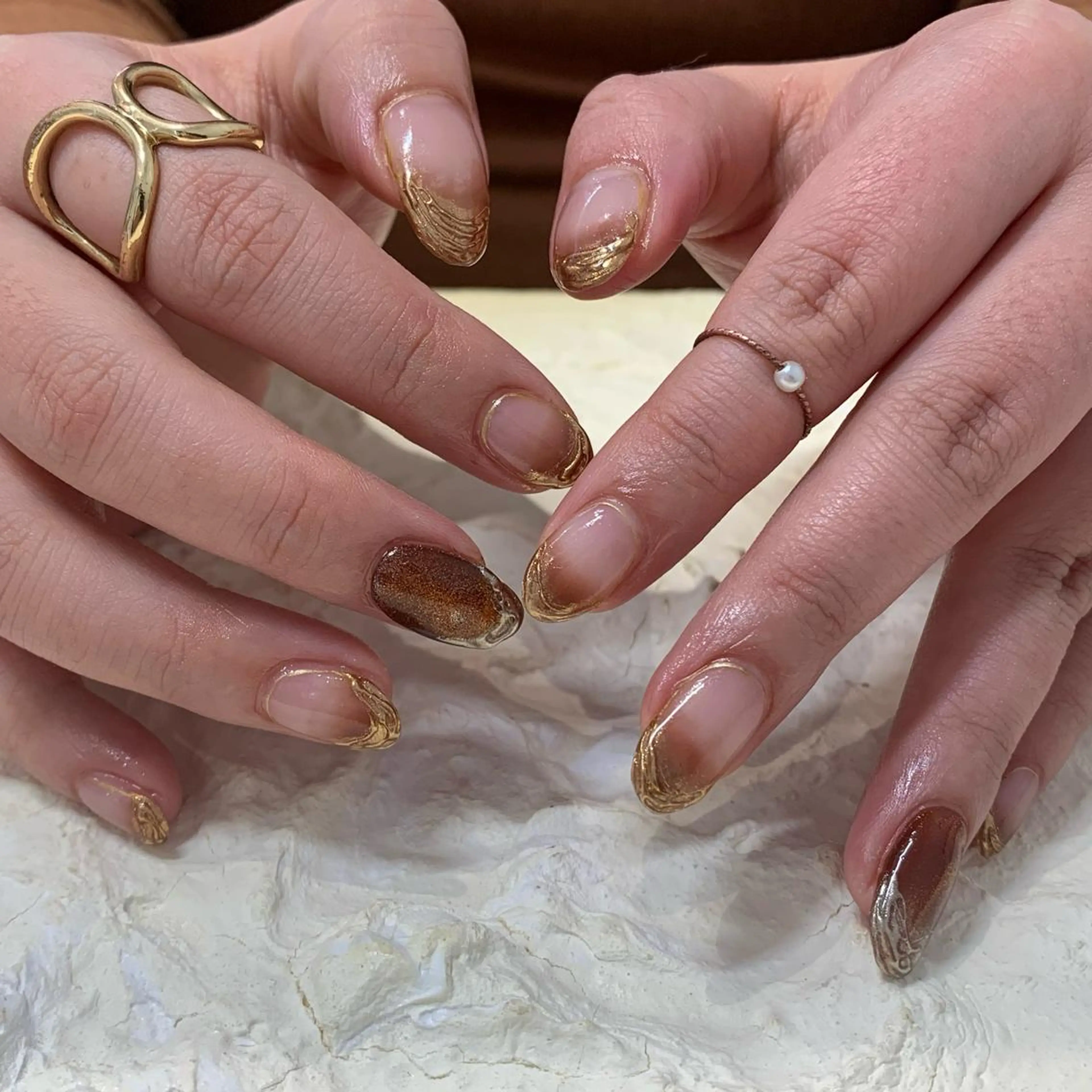 ネイル フレンチネイル ミラーネイル マキノ ユイのネイルデザイン