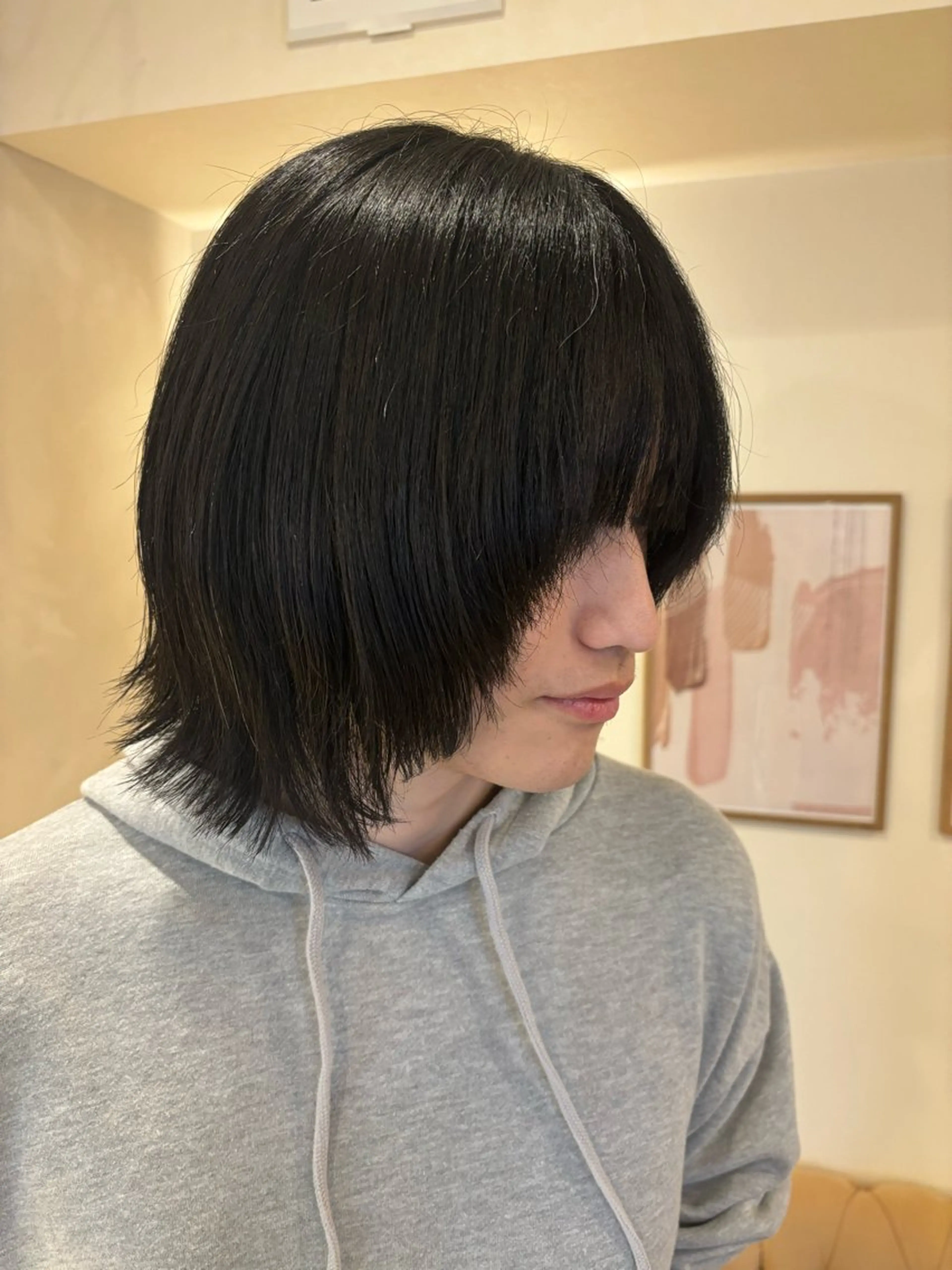 ミディアム メンズ ボブレイヤー ボブ レイヤーカット シンバヒナノ/パーマ レイヤー/髪質改善のヘアスタイル