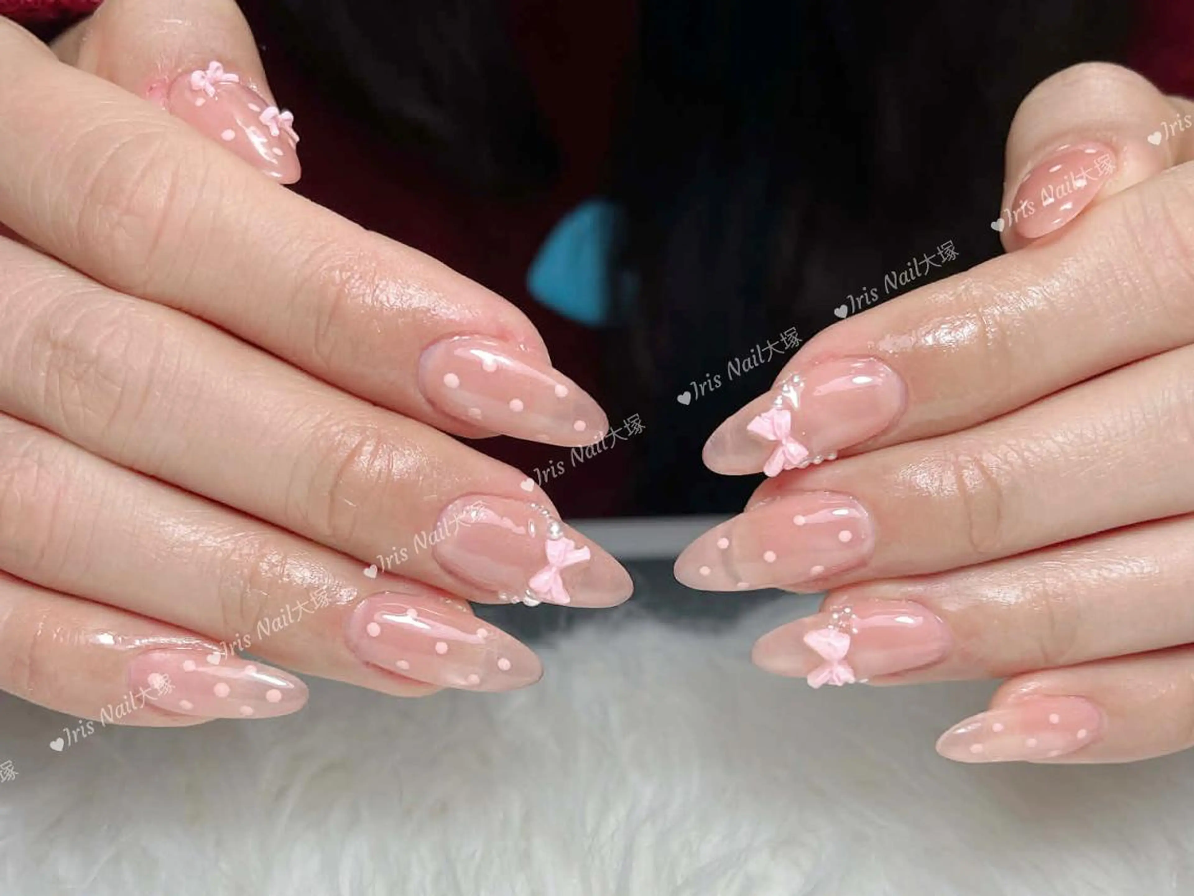 ネイル 持ち込み リボン ネイルチップ ハンドネイル 💕藤江 月🌸🍒のネイルデザイン