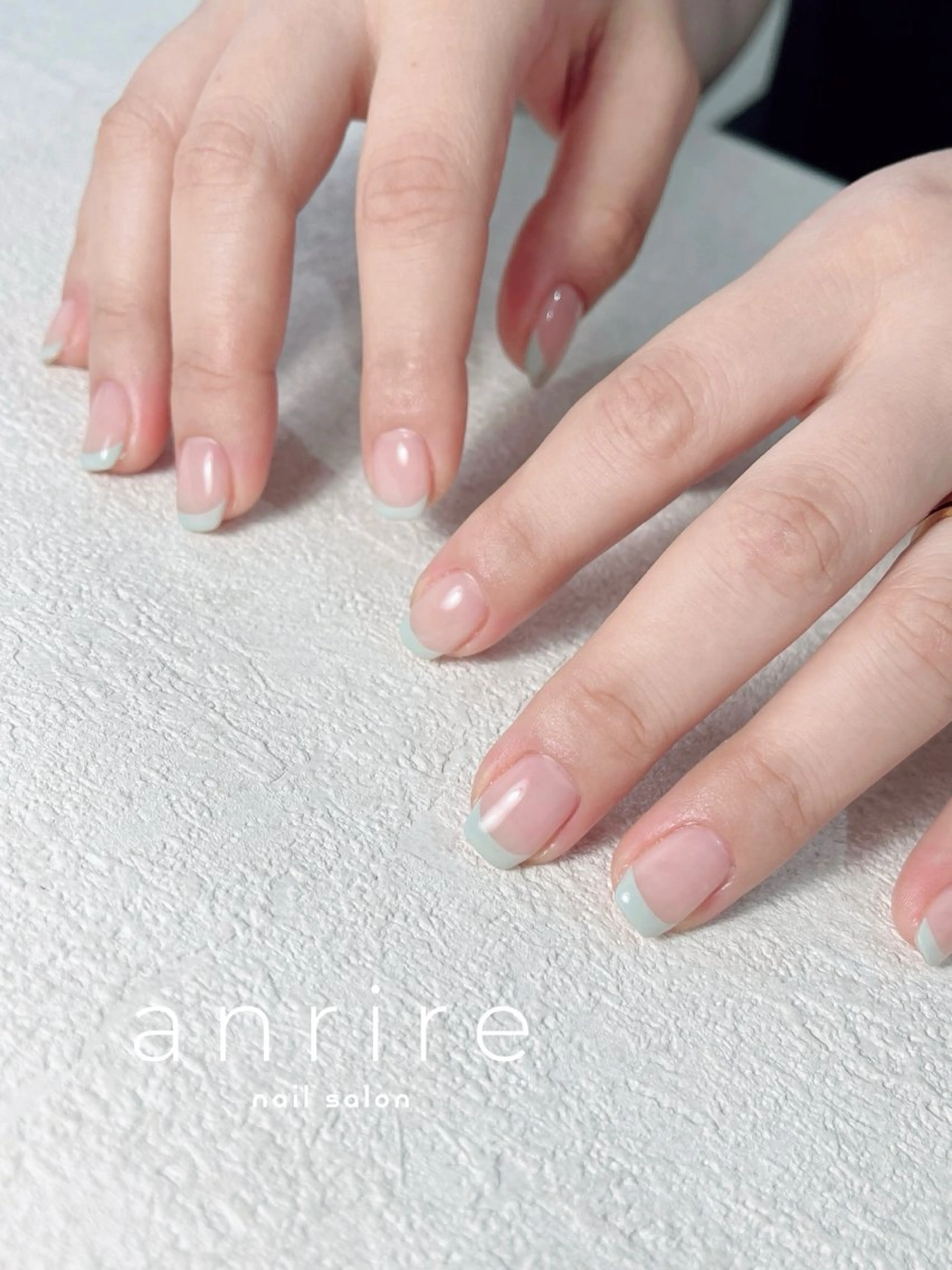 ネイル ブルー フレンチネイル ジェルネイル グリーン 水色 ハンドネイル nailsalon anrireのネイルデザイン