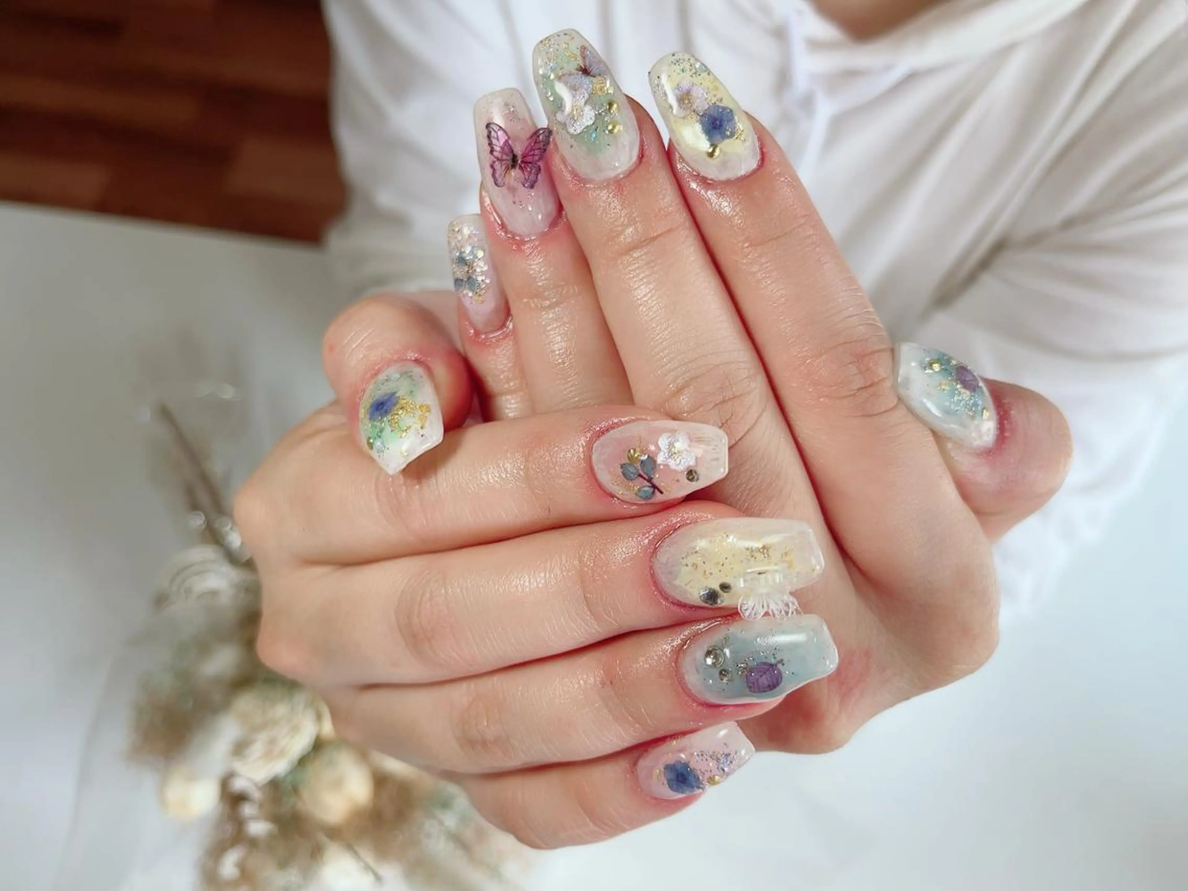 ネイル チークネイル フラワーネイル ジェルネイル 持ち込み パステルネイル A"nail ネイリストayanaのネイルデザイン