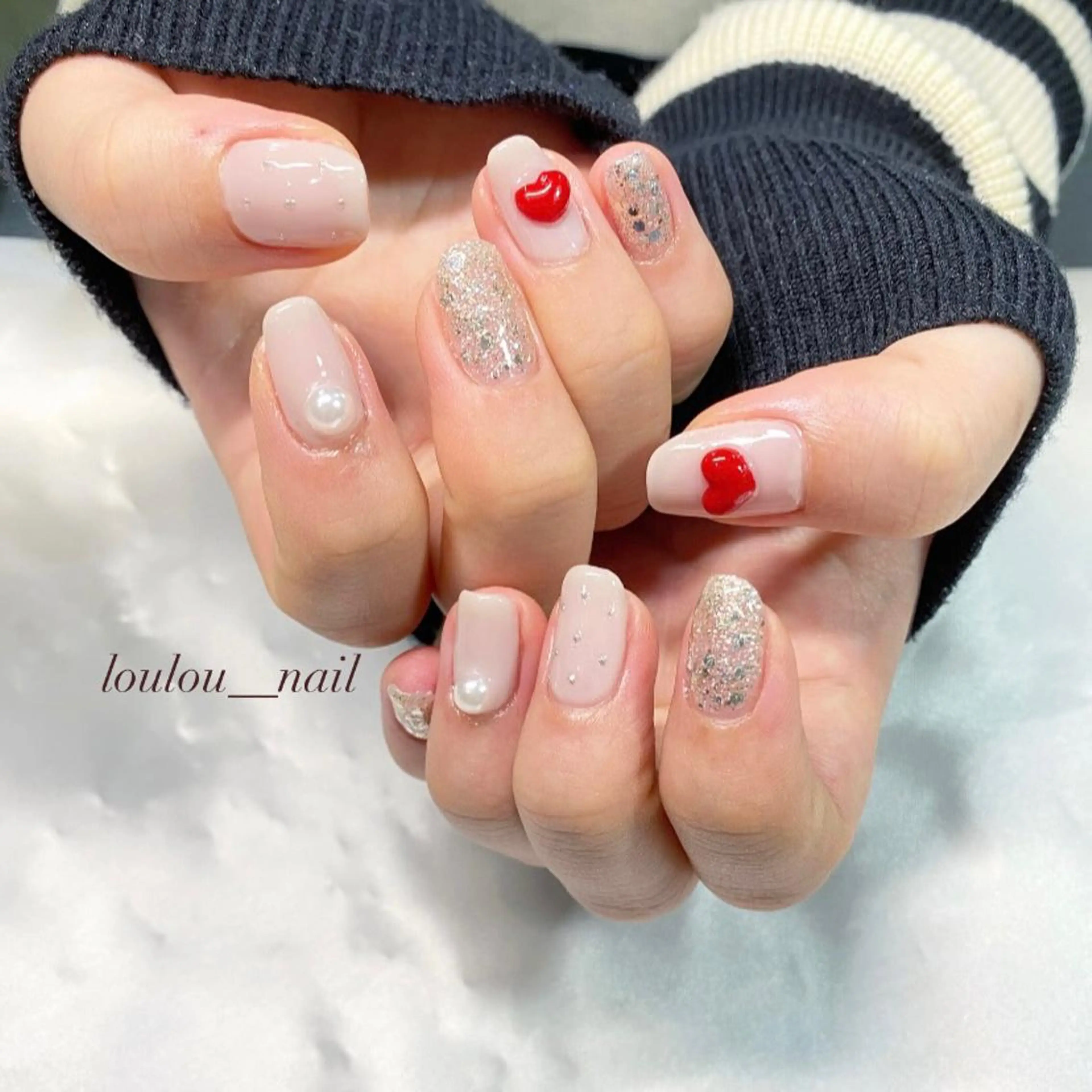 ネイル ハート 持ち込み ぷっくりネイル バレンタイン ハンドネイル ハンドケア loulou _nail所属・葛西 知佳のネイルデザイン