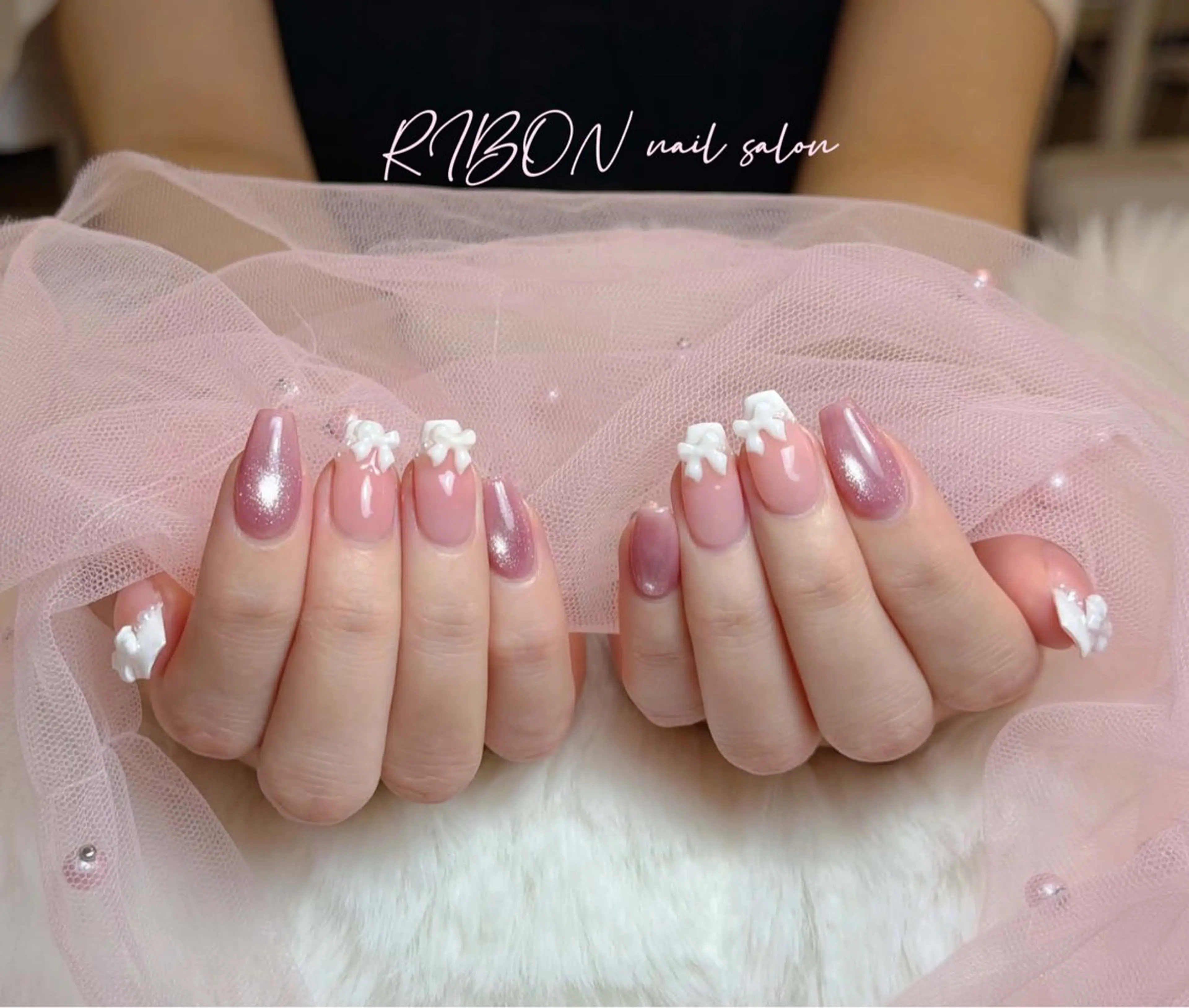 ネイル チークネイル 長さ出し フレンチネイル ジェルネイル グラデーション ハンドネイル RIBON nail 高田馬場のネイルデザイン