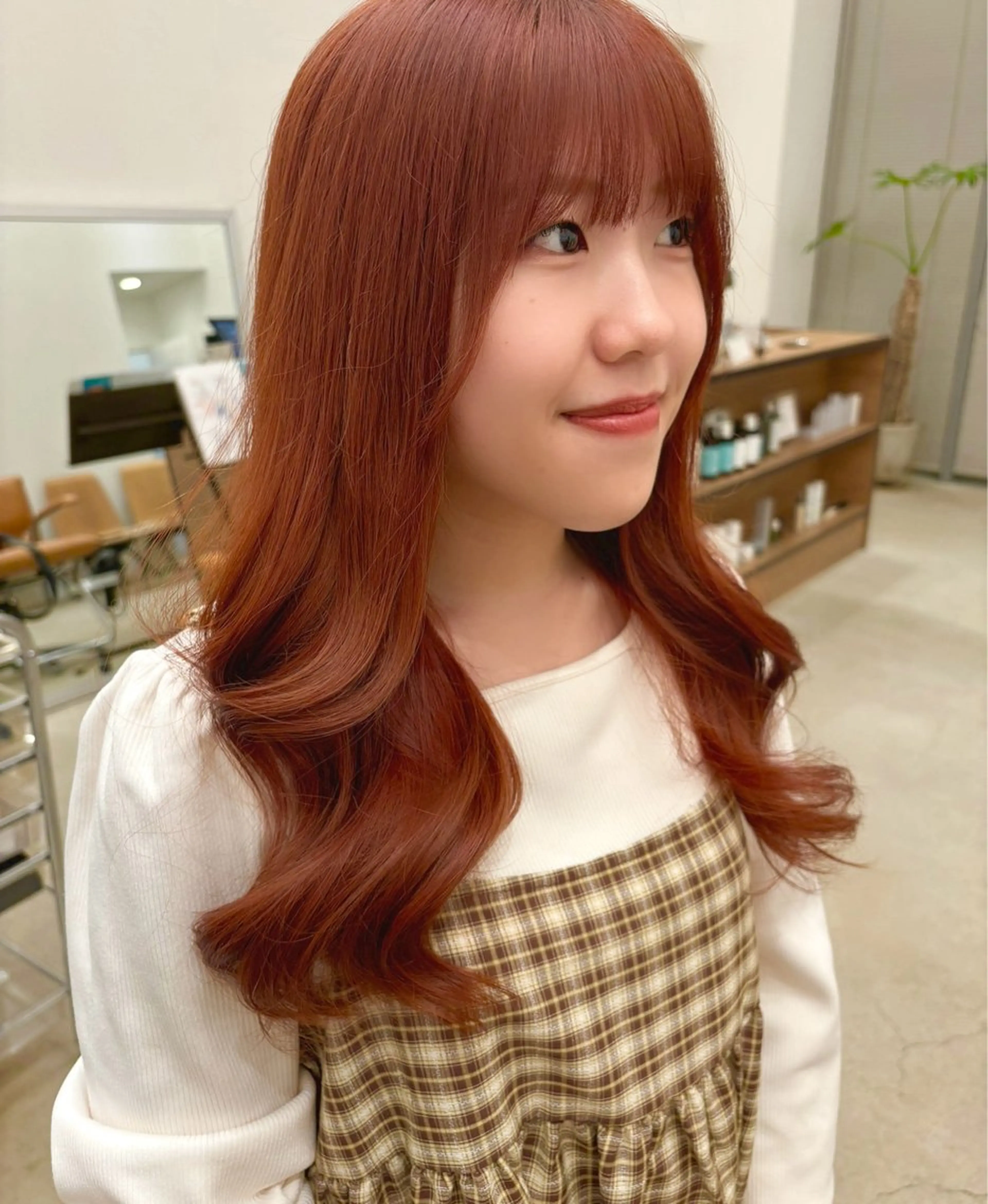 ロング オレンジブラウン 顔周りカット ロング KEYMAN HARUKAのマツエク・マツパデザイン