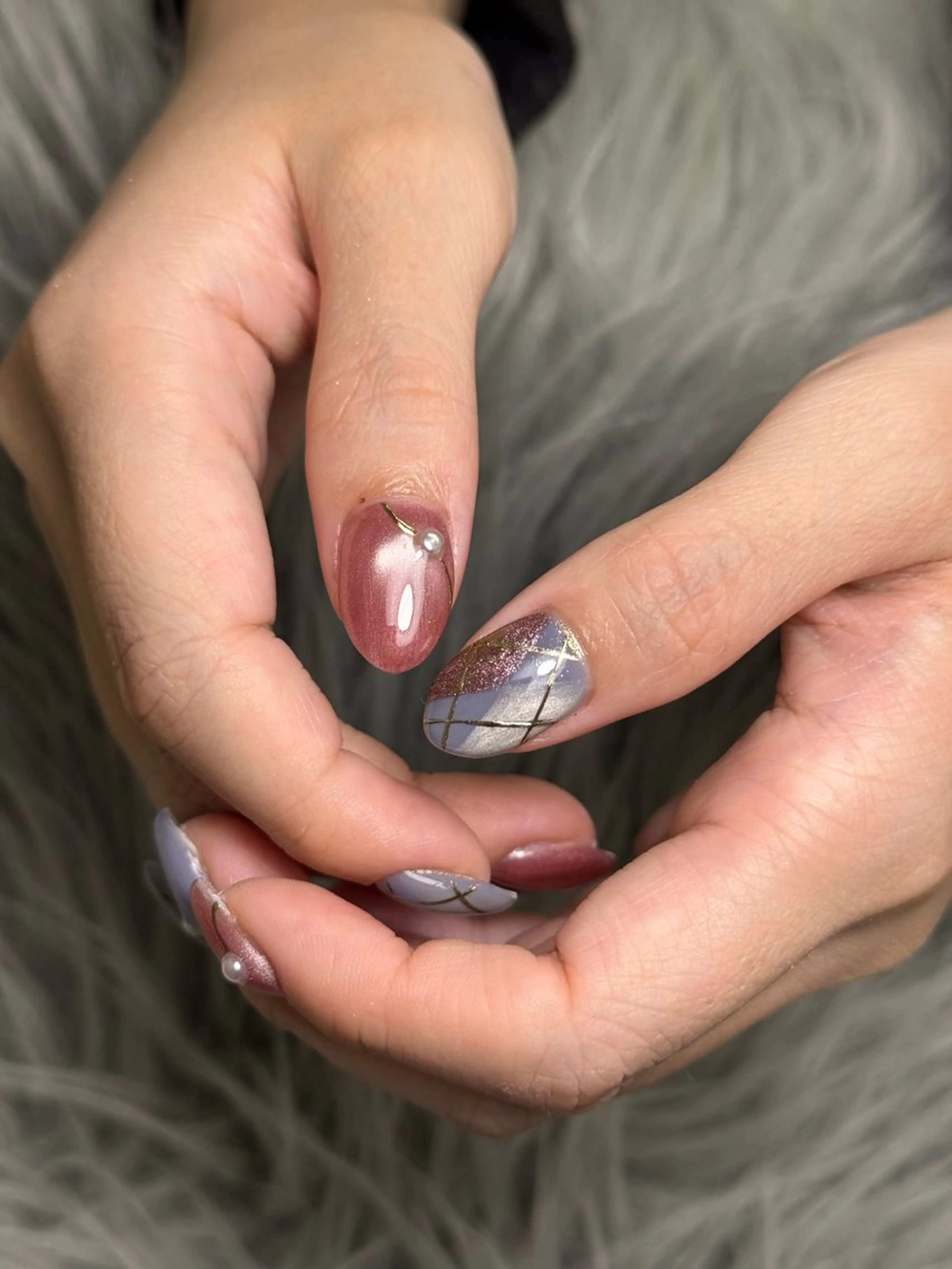 ネイル ブラウン 水色 ハンドネイル nail salon h🎀小夏のネイルデザイン