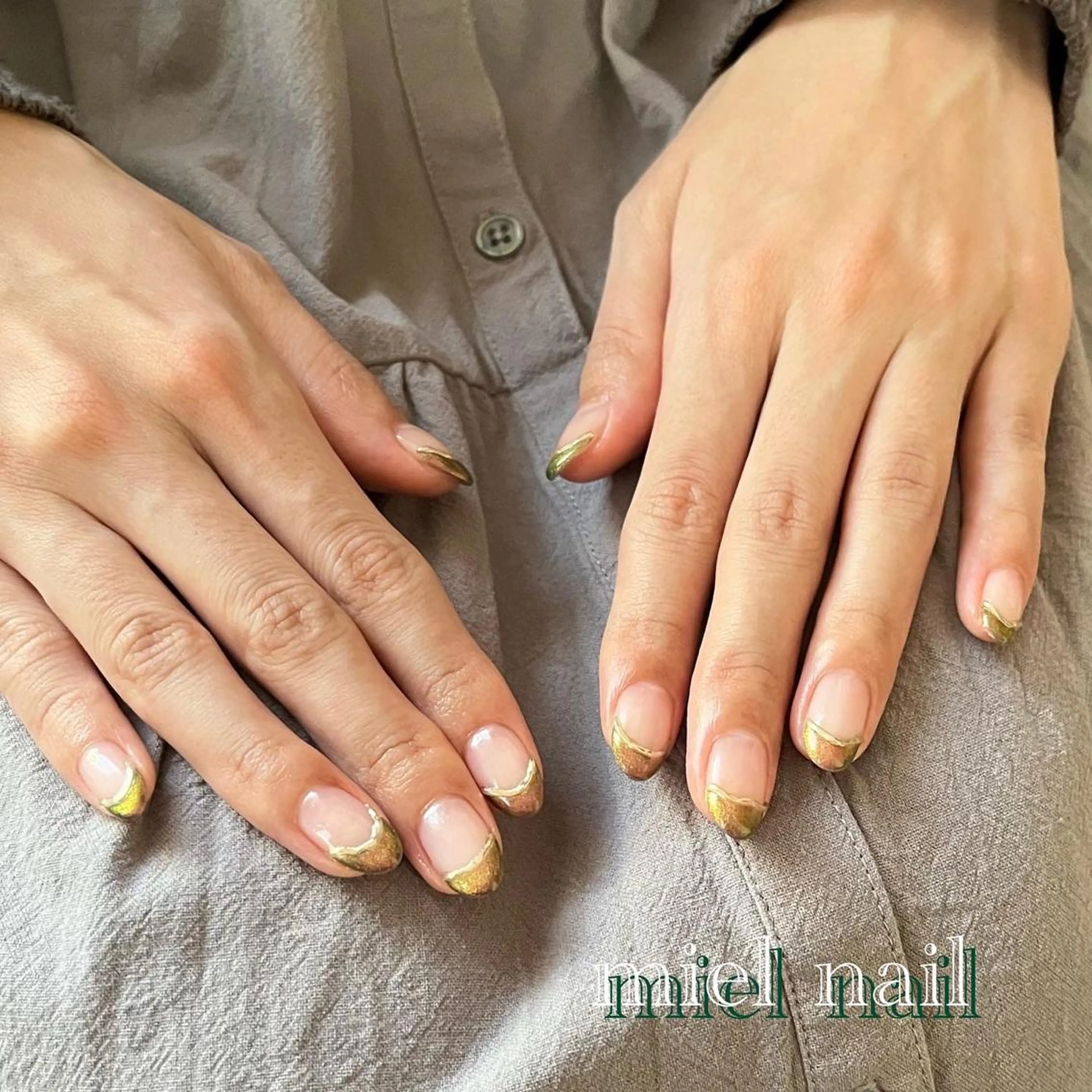 ネイル フレンチネイル ゴールド マグネットネイル シンプルネイル ハンドネイル miel nailのネイルデザイン