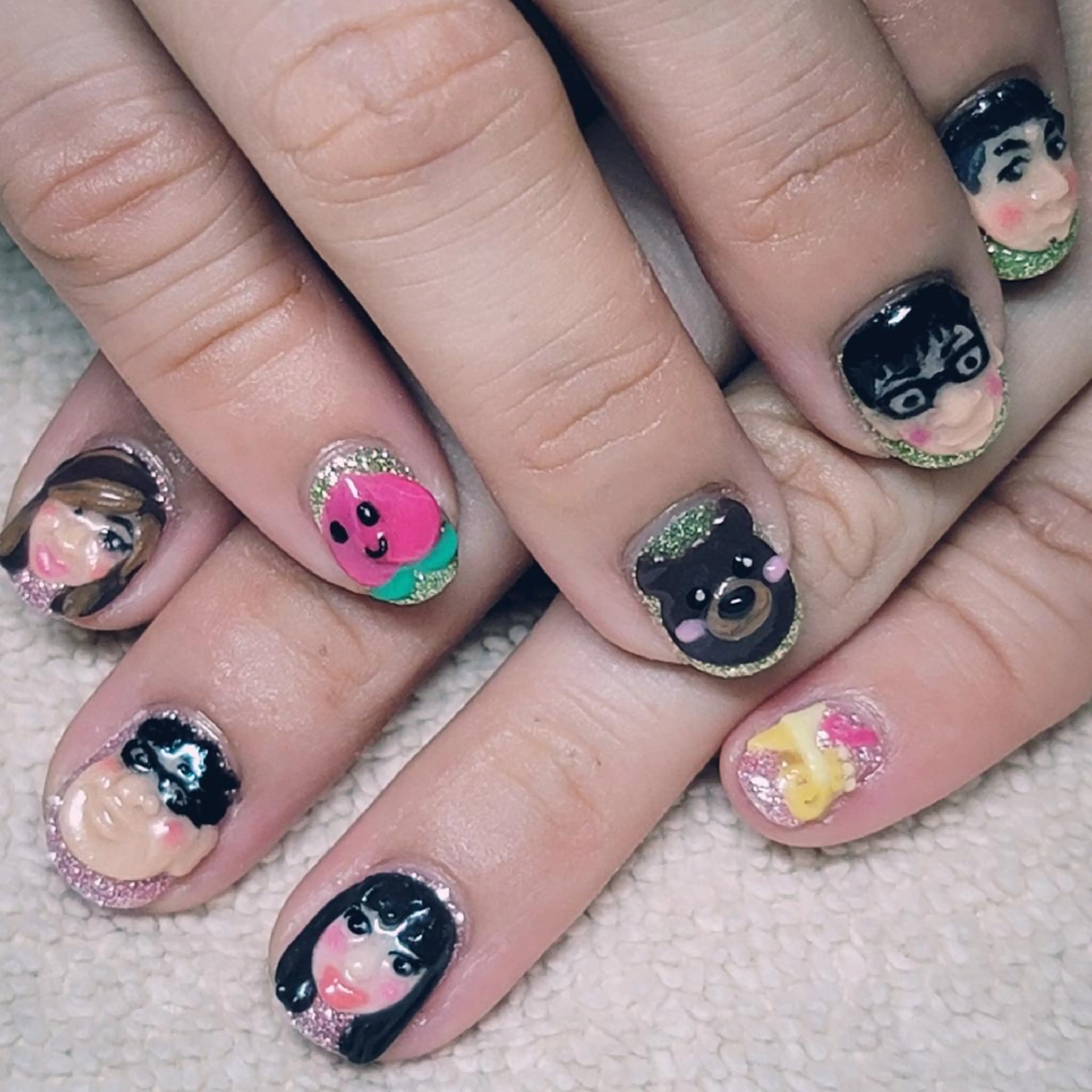 ネイル グリーン ラメ(グリッター) ピンク ハンドネイル よしだ ひろきのネイルデザイン