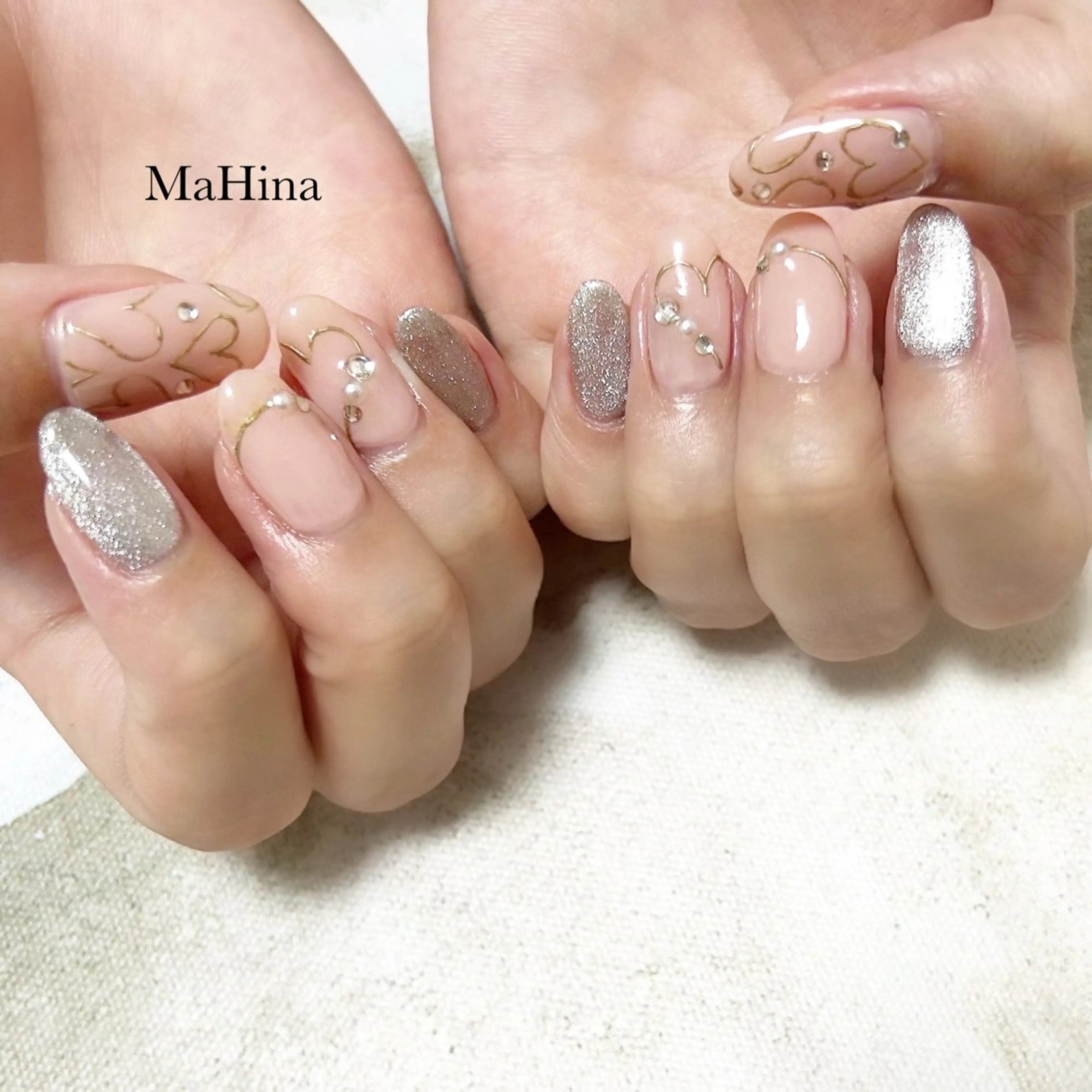 ネイル ジェルネイル ハート マグネットネイル 春ネイル ハンドネイル MaHina🌙 salonのネイルデザイン