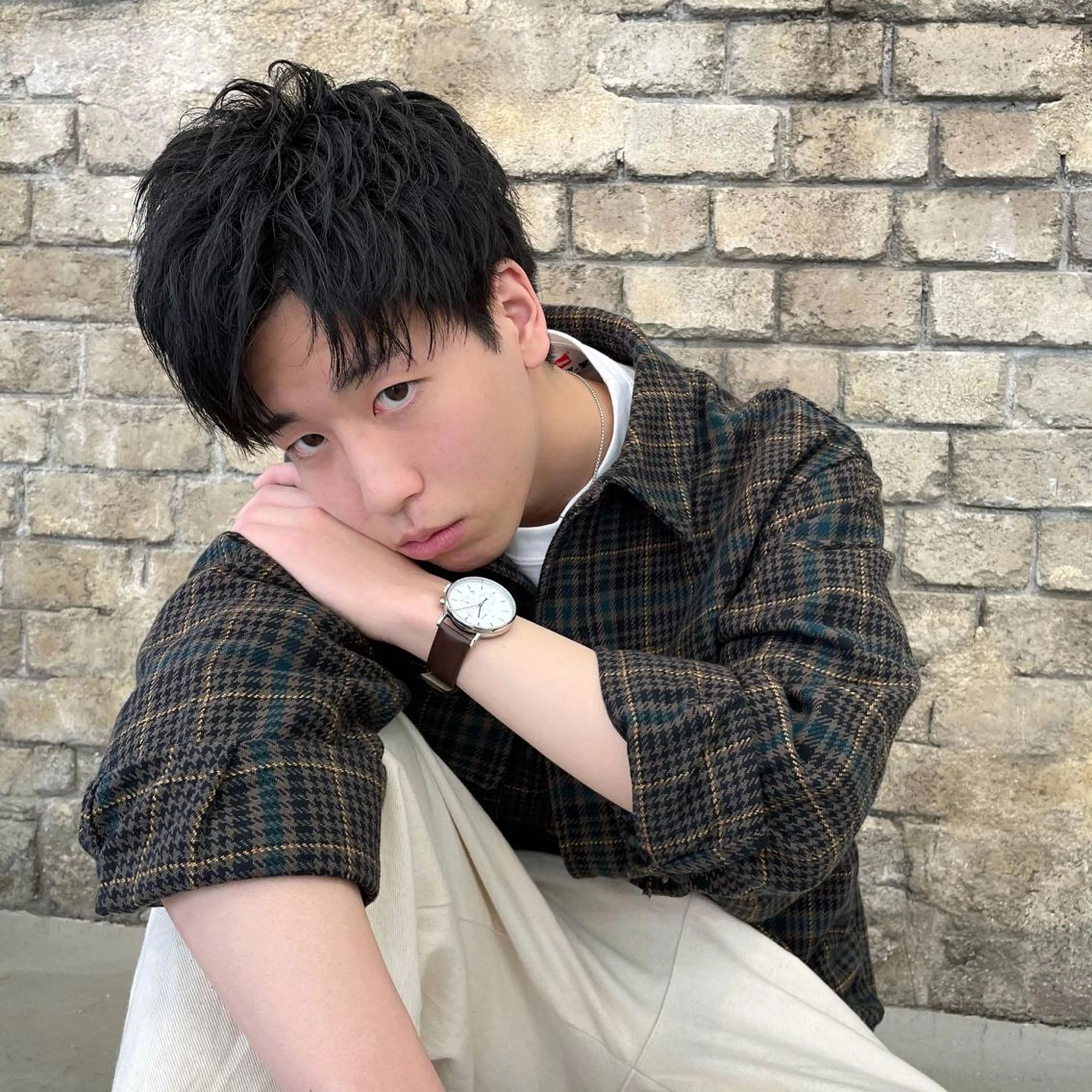 パーマ メンズ アップバング 縮毛矯正／ 似合わせ／古津遼平のヘアスタイル