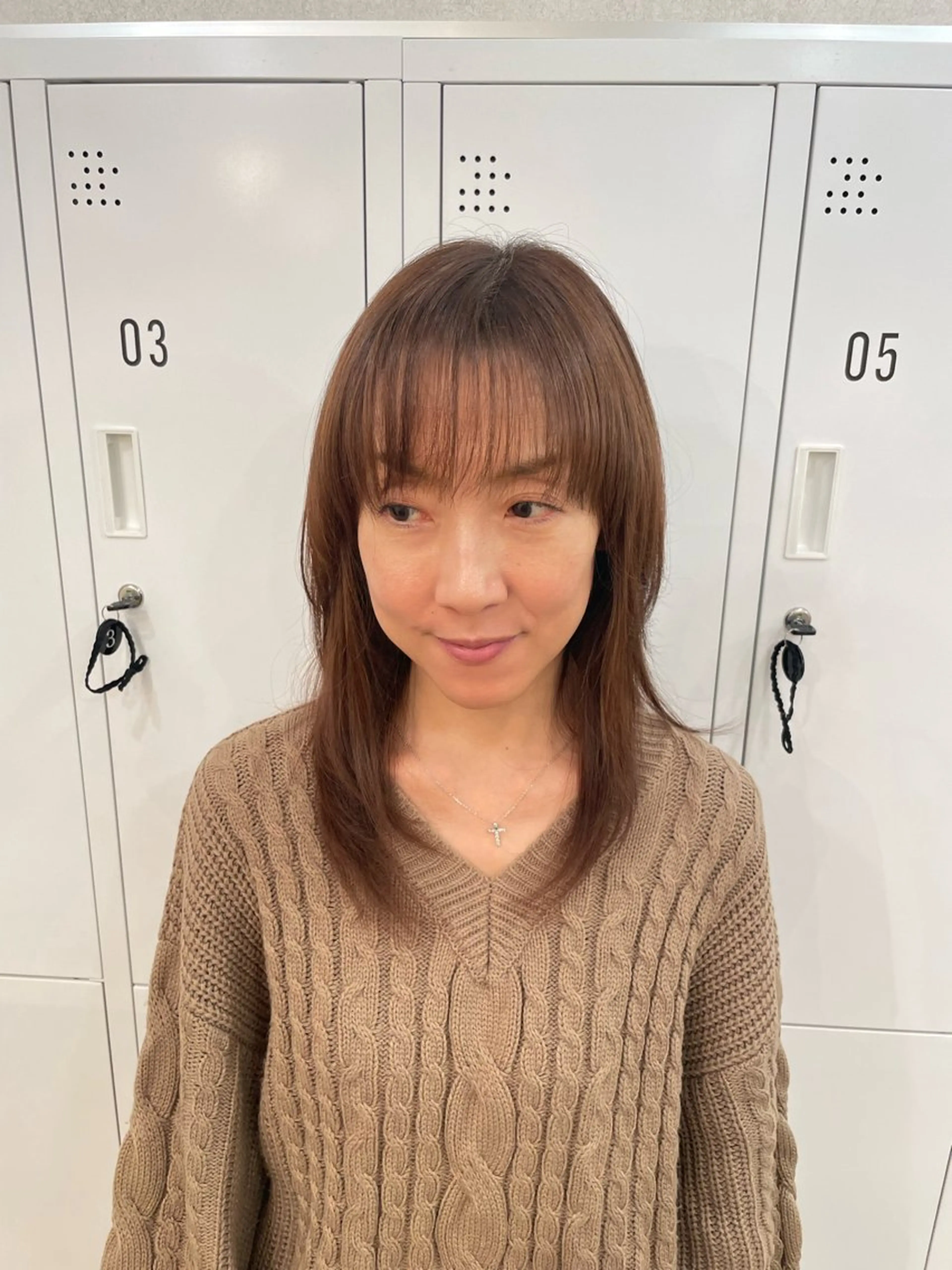 ミディアム カラー ベージュカラー 顔周りカット レイヤーカット 植原 遥夏のヘアスタイル