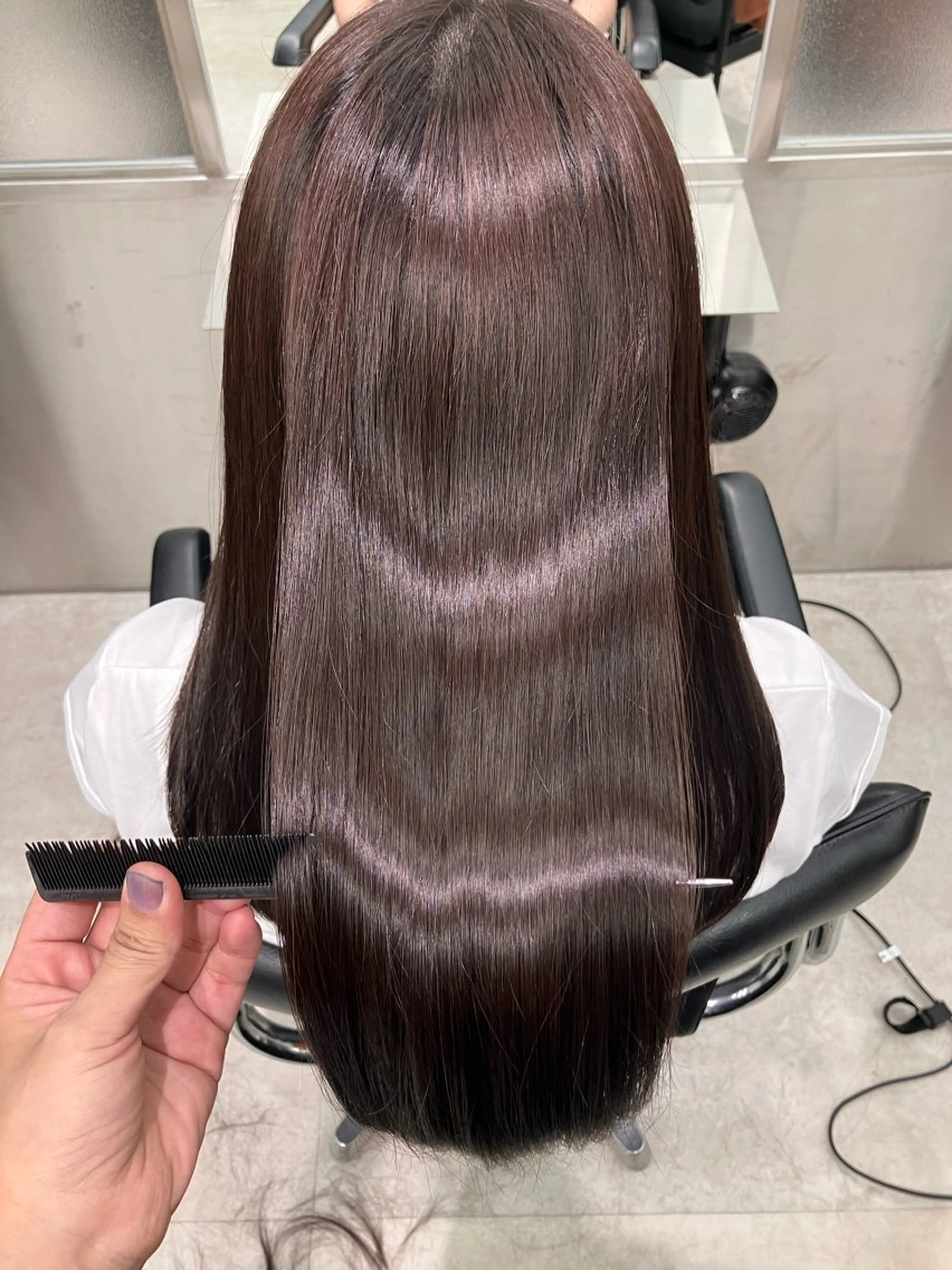 ロング カラー グレージュ ラベンダーカラー ラベンダーグレージュ ラベンダーグレー 髪質改善 髪質改善/艶カラー 縮毛矯正/みほのヘアスタイル