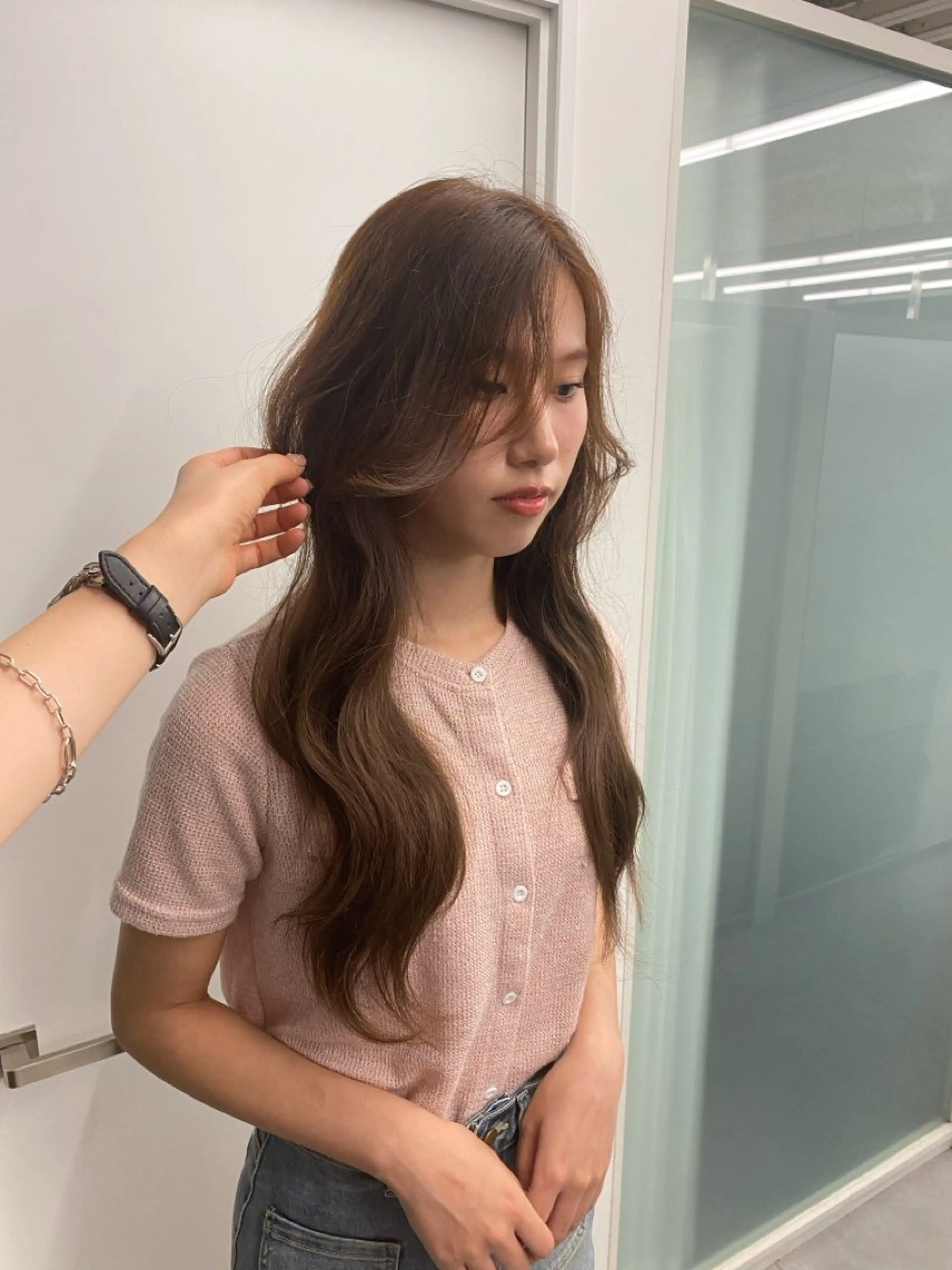 ロング カラー アッシュ アッシュブラウン ブラウンカラー 韓国風ヘア 江坂トレンド韓国風 髪質改善shinoのヘアスタイル