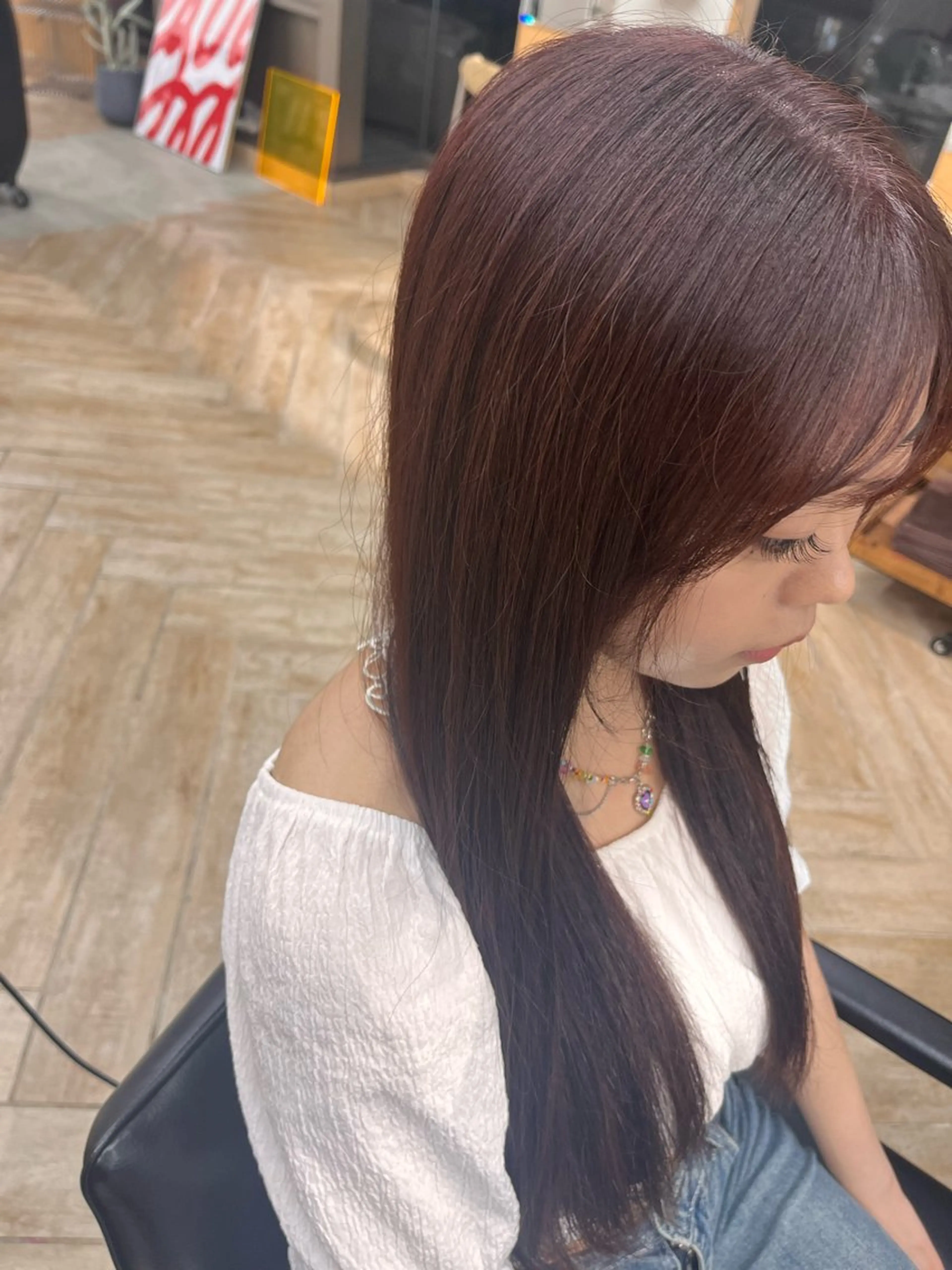 ロング カラー ピンクカラー パーマ/縮毛矯正 /韓国風/佐藤里咲のヘアスタイル