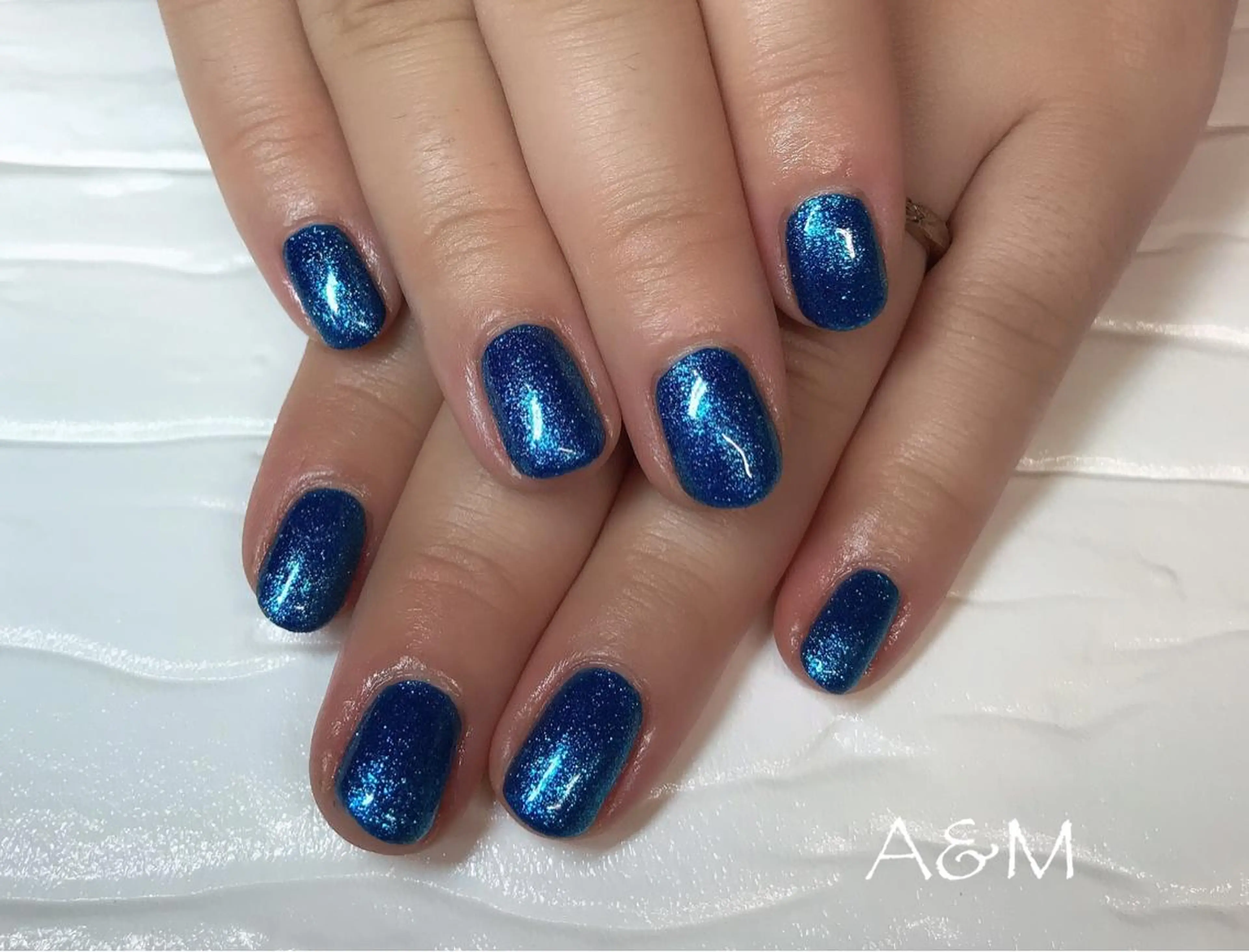 ネイル ブルー ラメ(グリッター) ワンカラーネイル ハンドネイル 北村 麻美のネイルデザイン