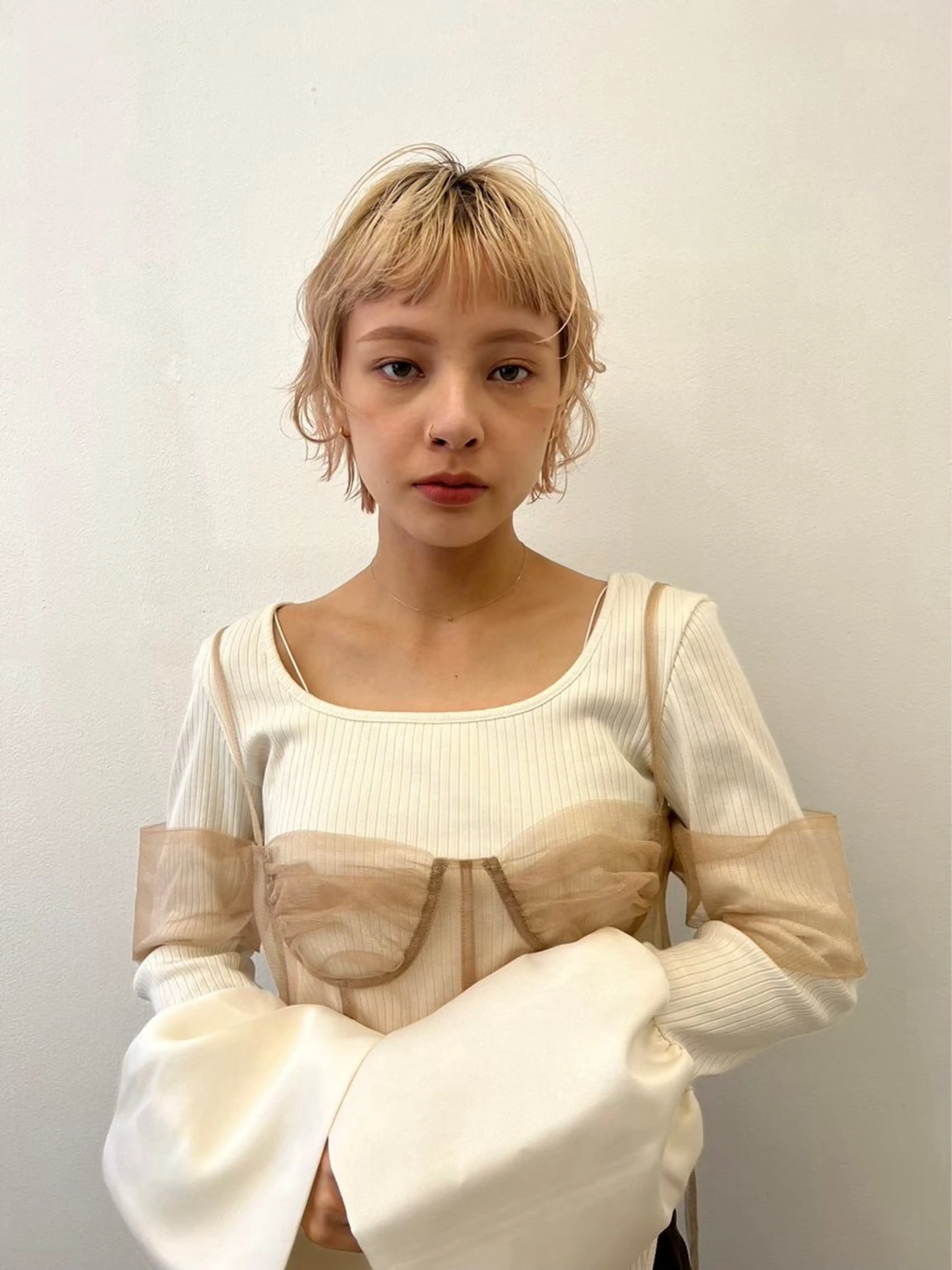 ミディアム カラー nishido ハイライト/パーマのヘアスタイル