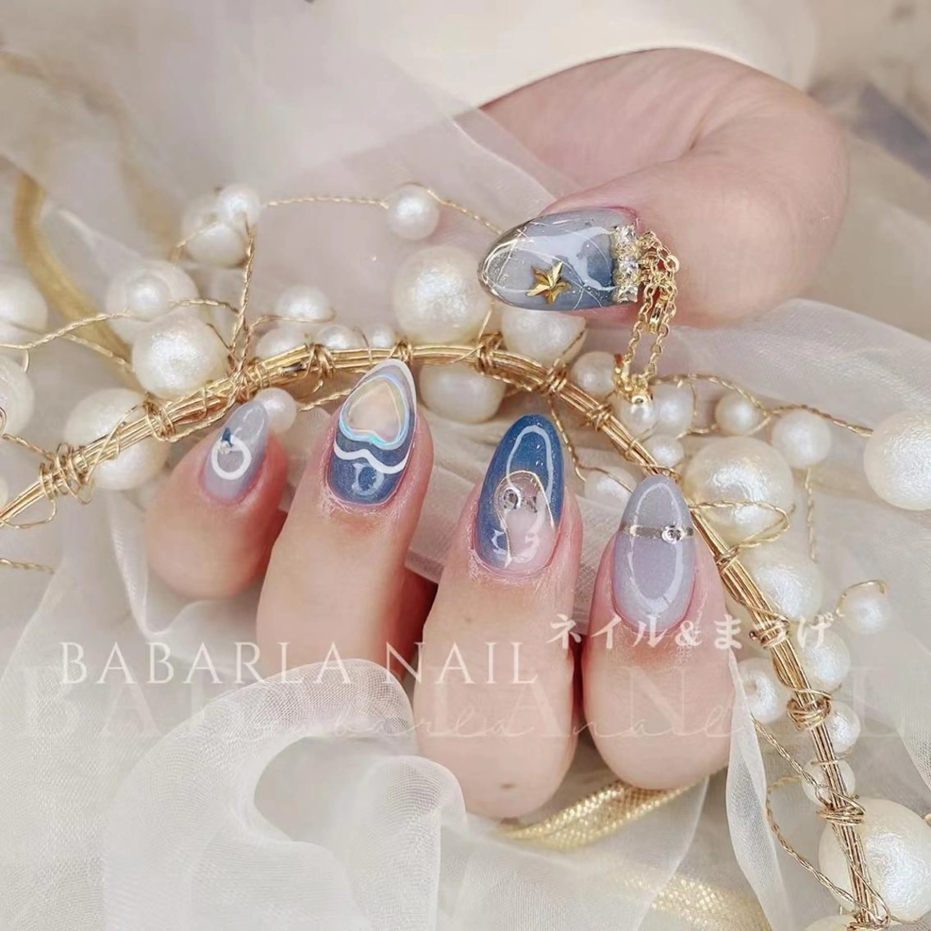 ネイル ブルー ハート Babarla Nailのネイルデザイン