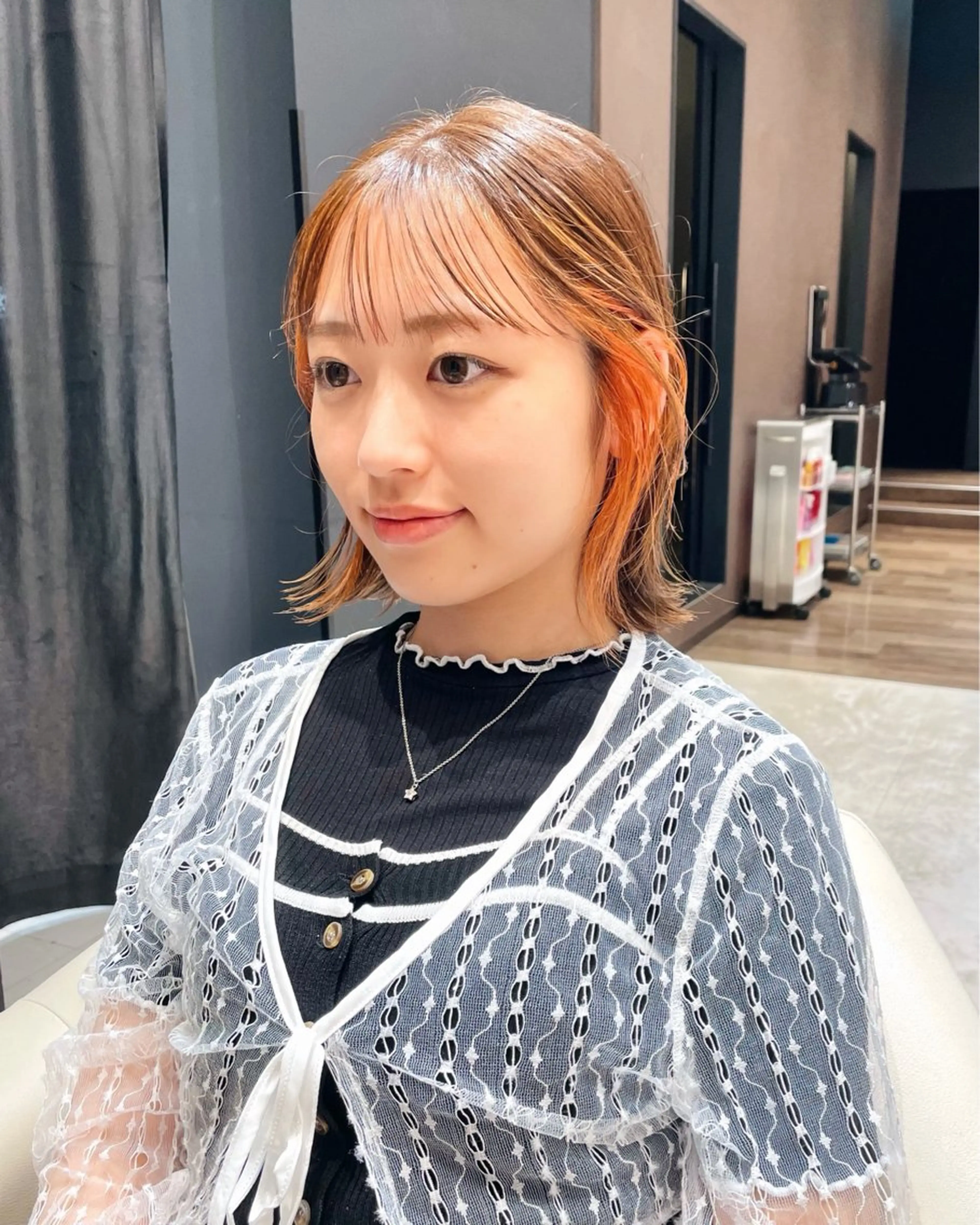 ミディアム カラー ミストバング  フェイスフレーミング ボブ ktwo/難波 /似合わせ/木浦のヘアスタイル