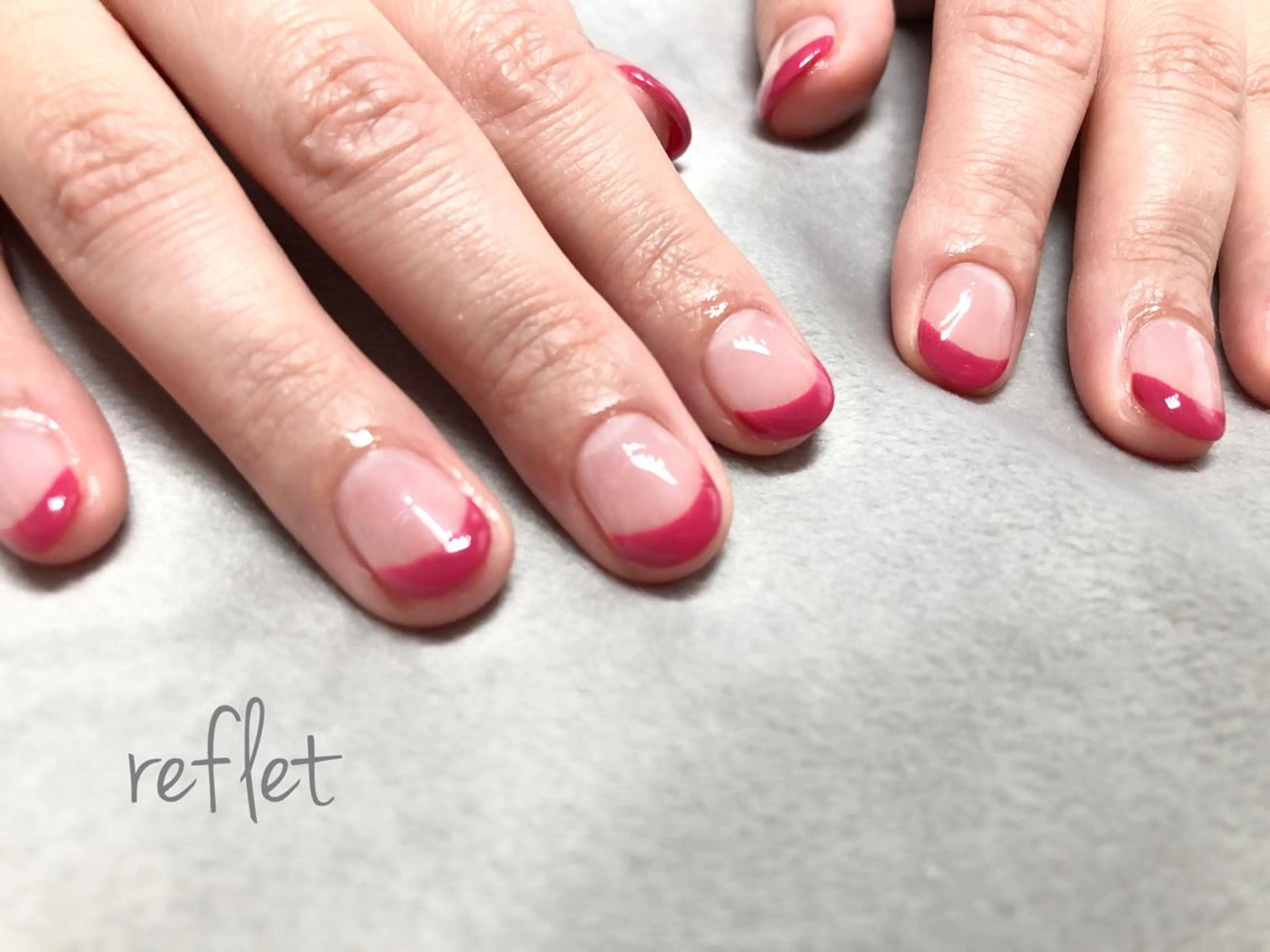 ネイル フレンチネイル ラメ(グリッター) ピンク ハンドネイル reflet nailのネイルデザイン