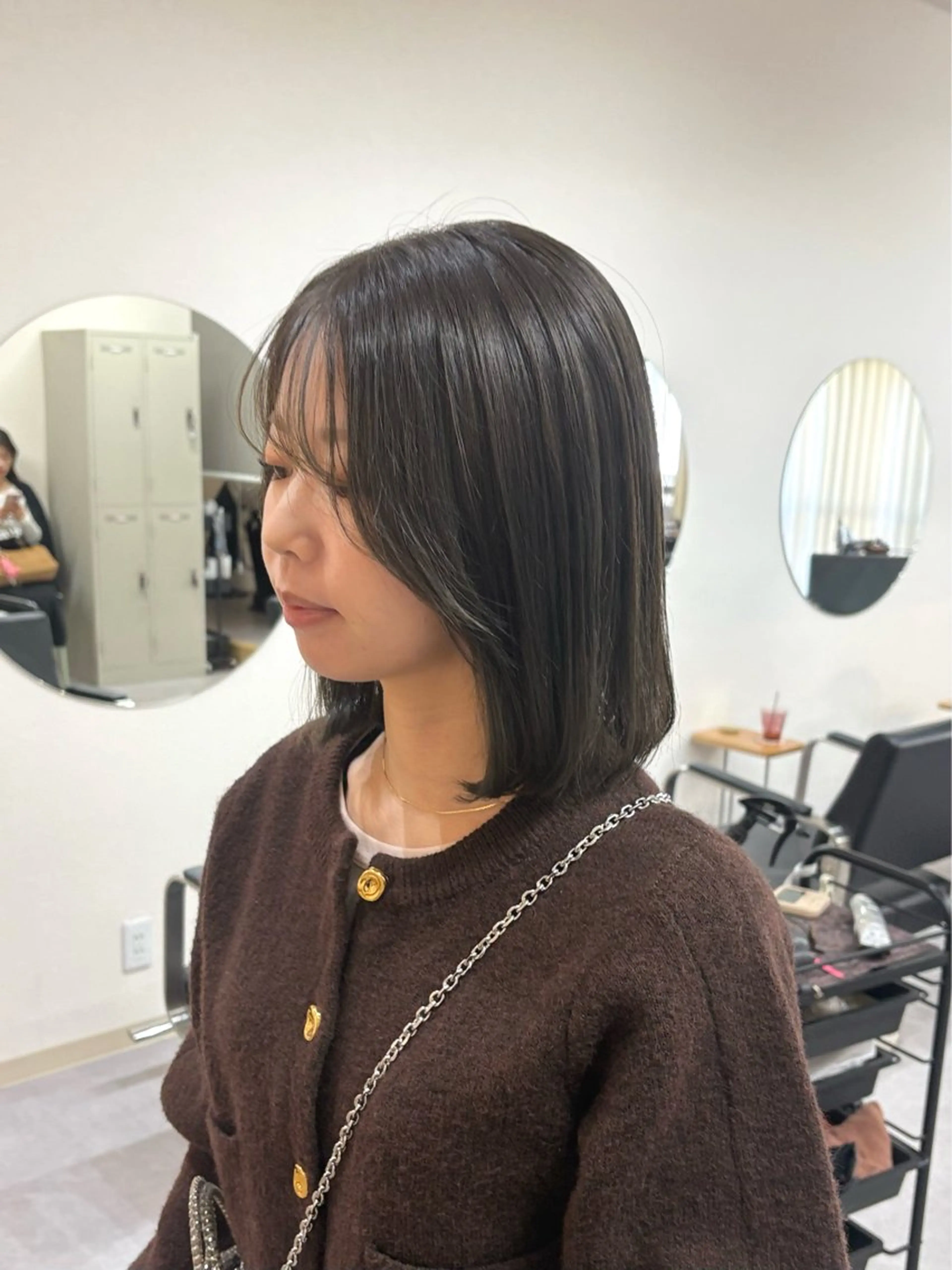 ミディアム カラー ボブ くびれヘア 顔周りカット カット ヘアカラー トリートメント ハル🌸柔色/ ブリーチなし/艶髪のヘアスタイル