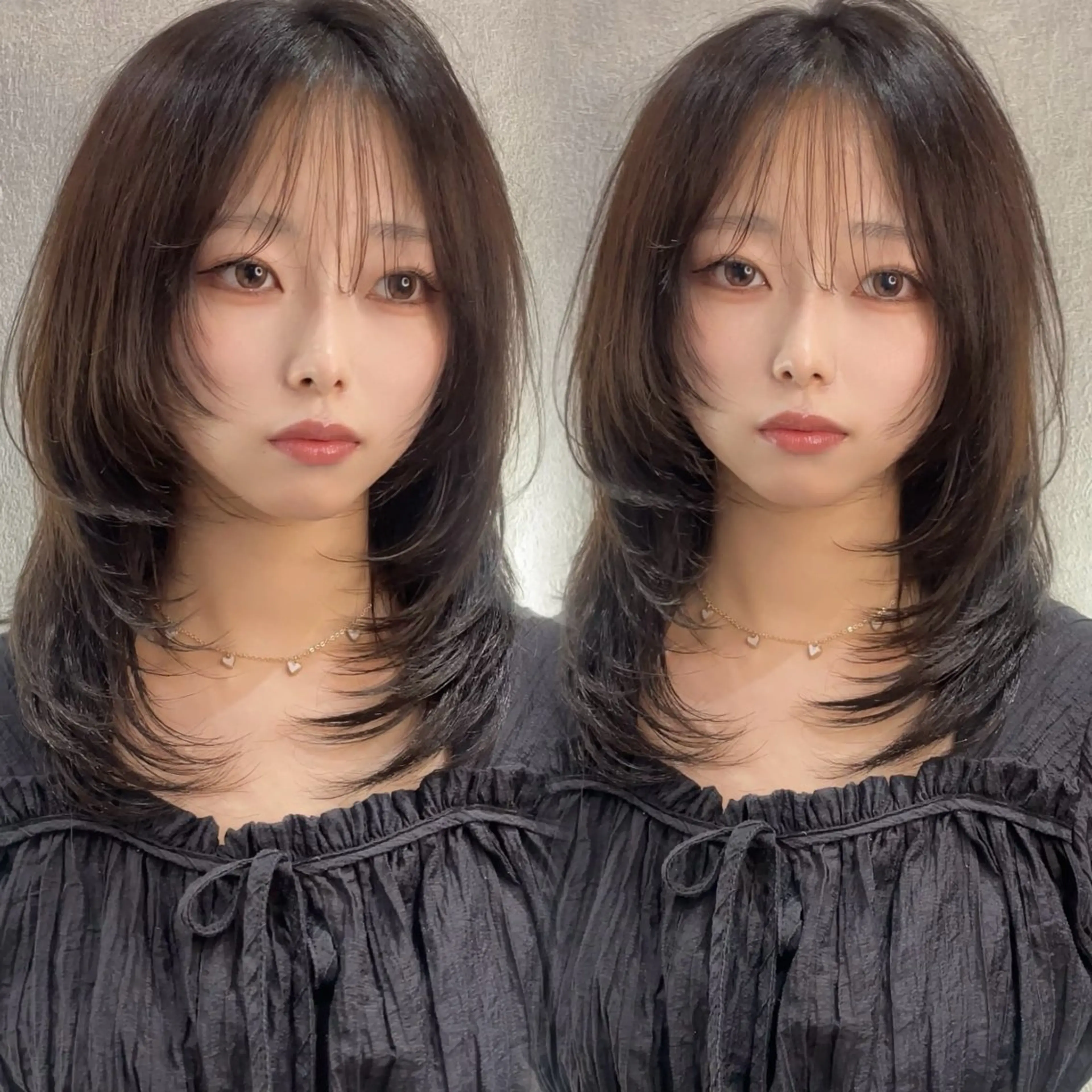 ミディアム ミディアムレイヤー ハッシュカット レイヤーカット カット ヘアカラー トリートメント ヘッドスパ ヘアセット ハッシュカット🖤✨ 顔周り/韓国ヘアのヘアスタイル