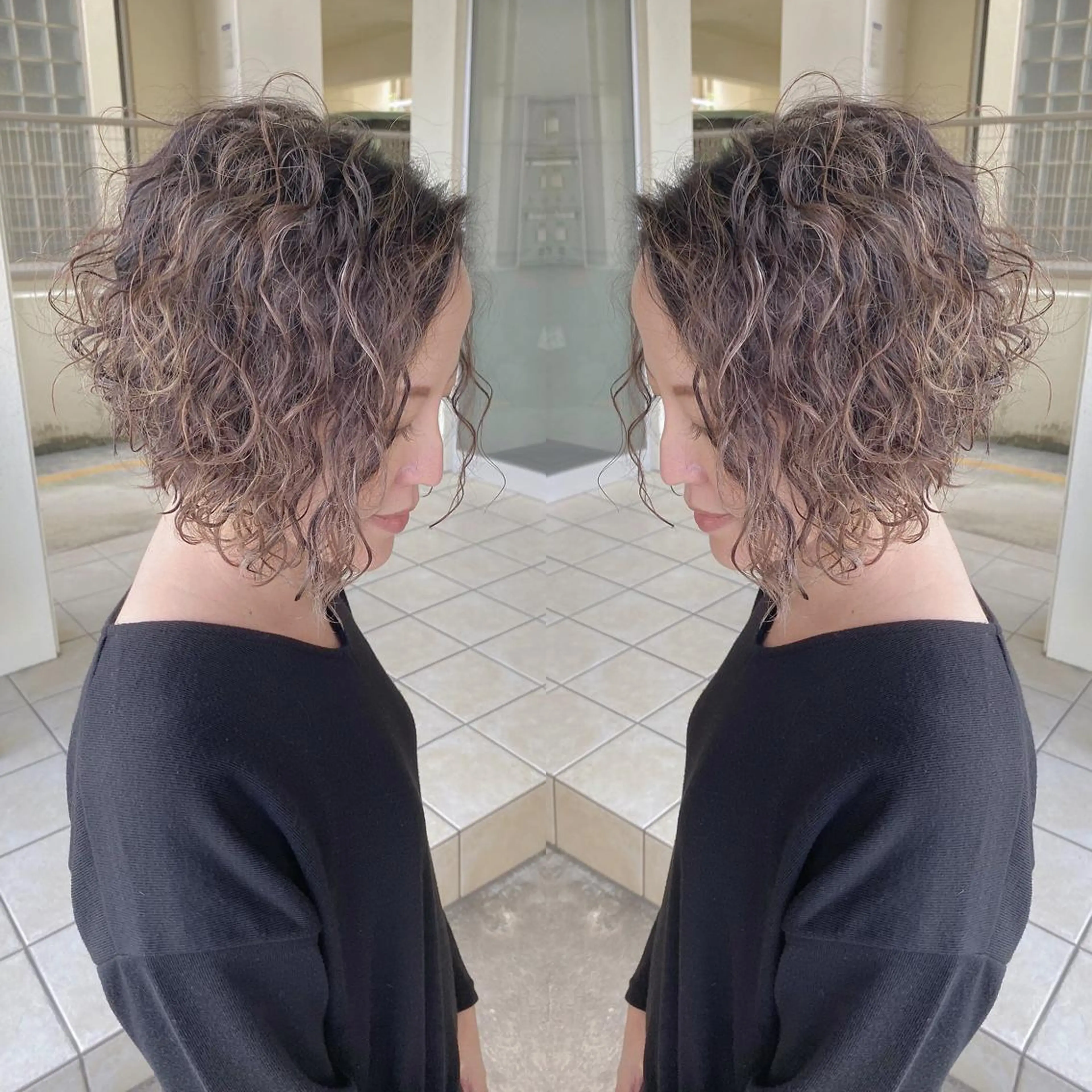 ミディアム カラー ミディアムパーマ カット ヘアカラー grand juteのヘアスタイル