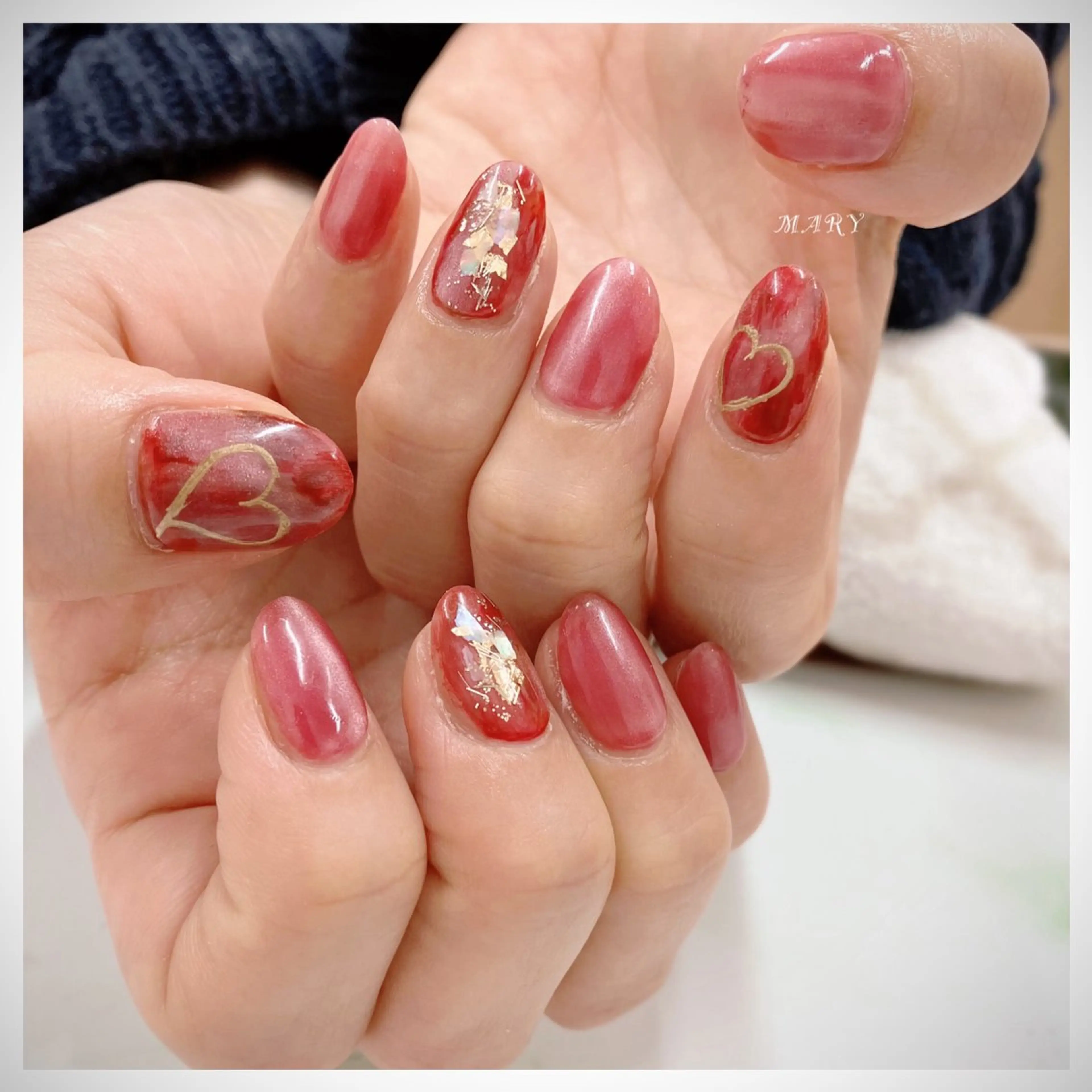 ネイル ハート マグネットネイル ニュアンスネイル ワンカラーネイル ピンク ハンドネイル Mary nail所属・Mary nail .narumiのネイルデザイン