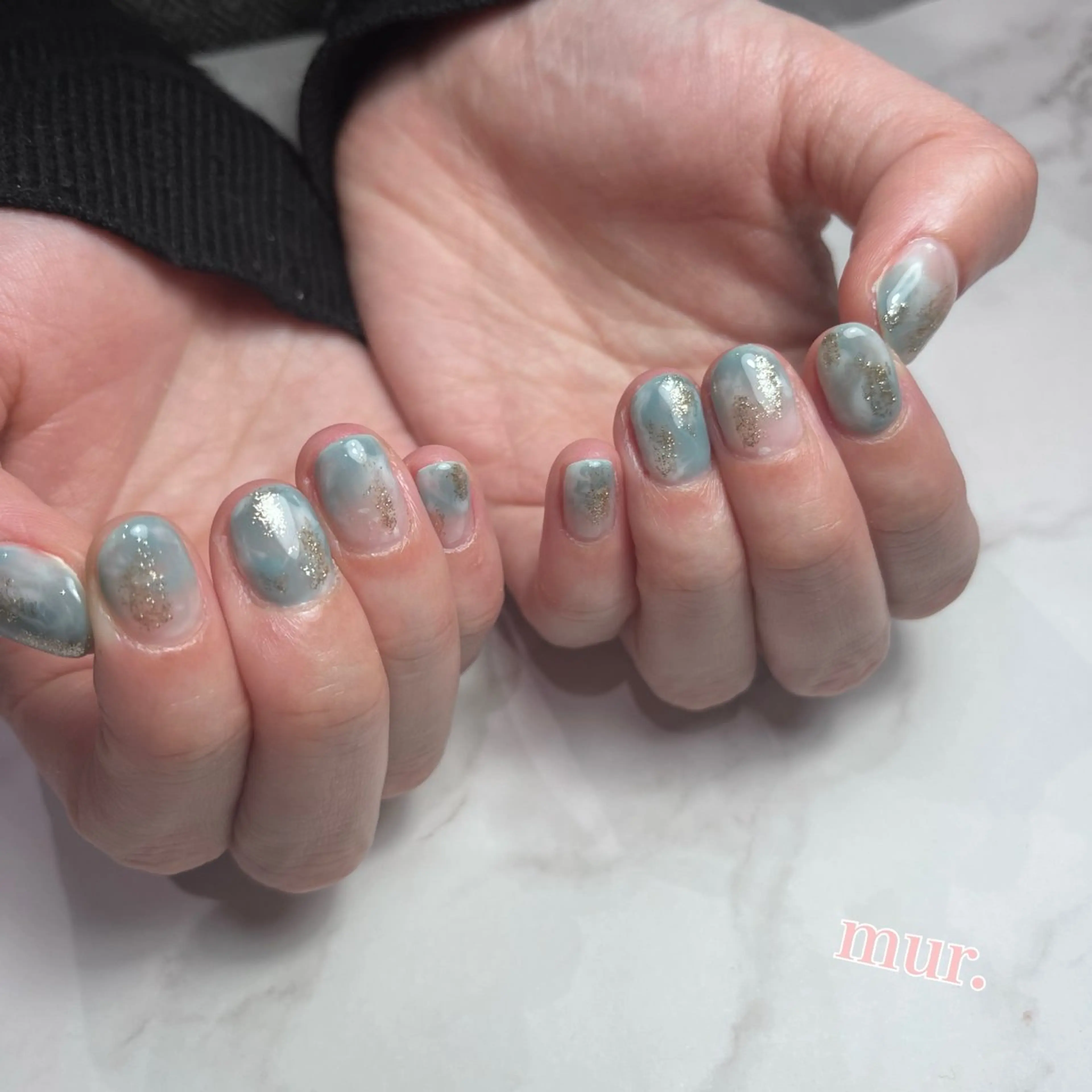 ネイル ブルー ニュアンスネイル 春ネイル ハンドネイル nailsalon mur.のネイルデザイン