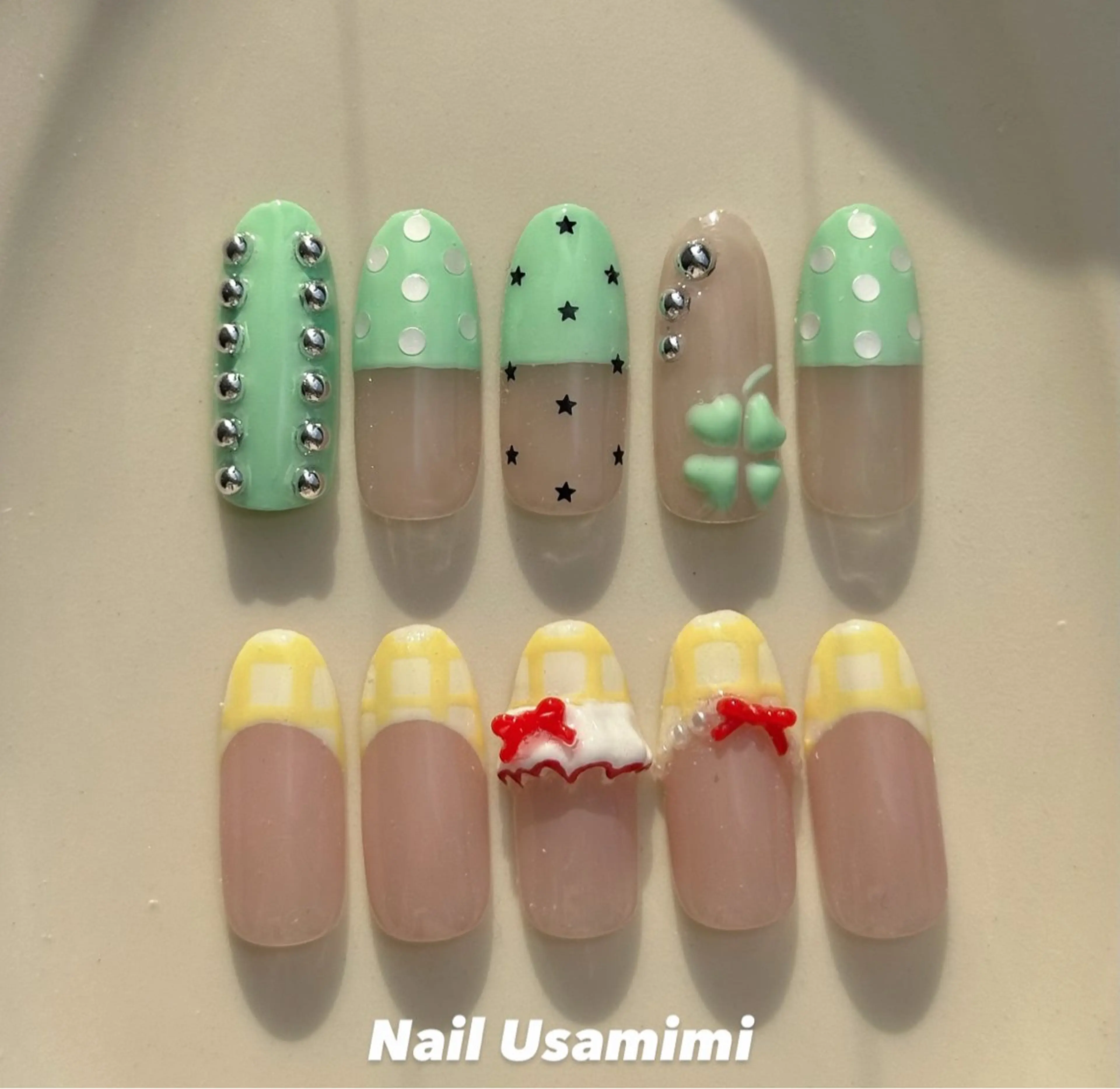 ネイル ドット 韓国ネイル 春ネイル 本町NailUsaM imi MOMOKAのネイルデザイン