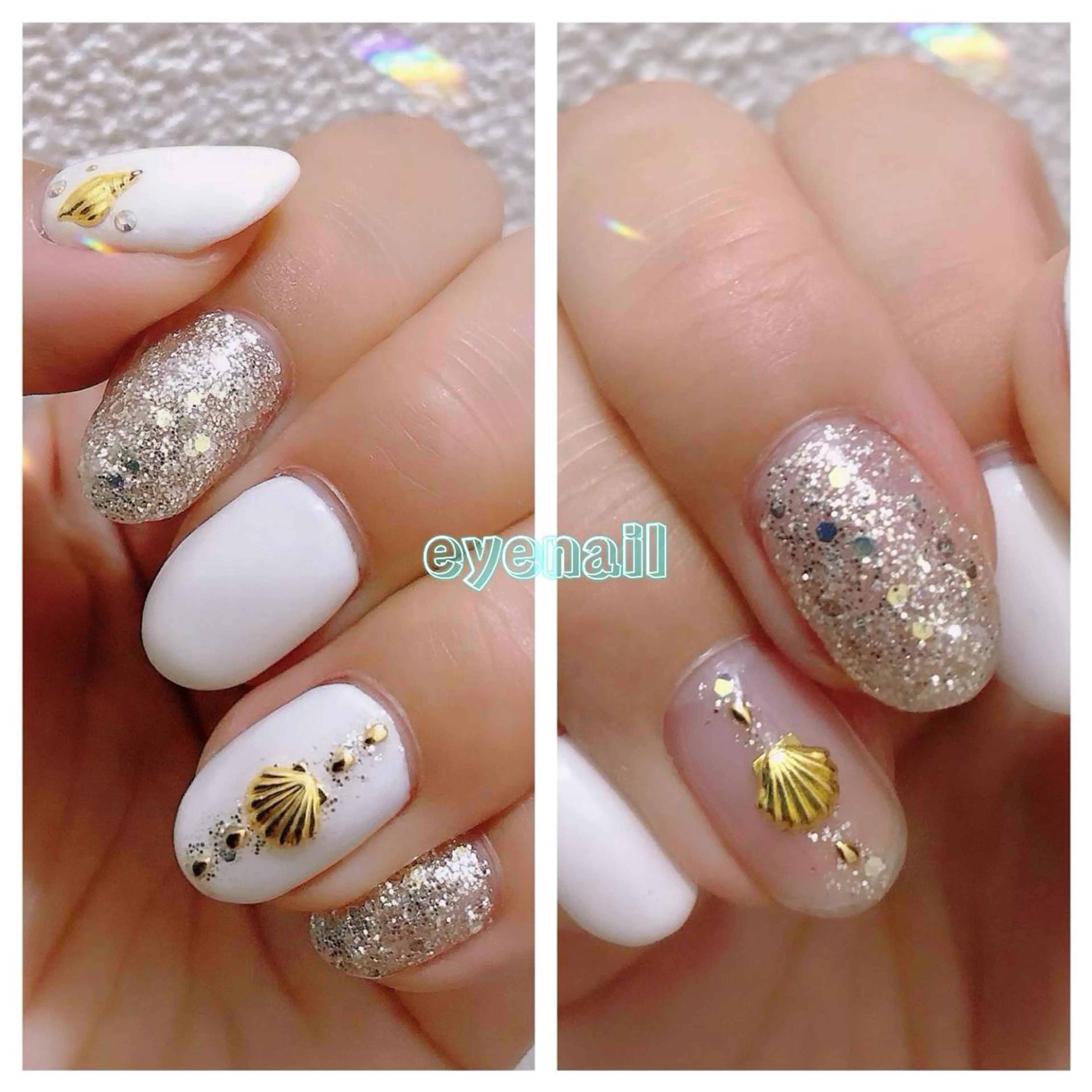 ネイル ゴールド ラメ(グリッター) シルバー ハンドネイル Eye nailのネイルデザイン