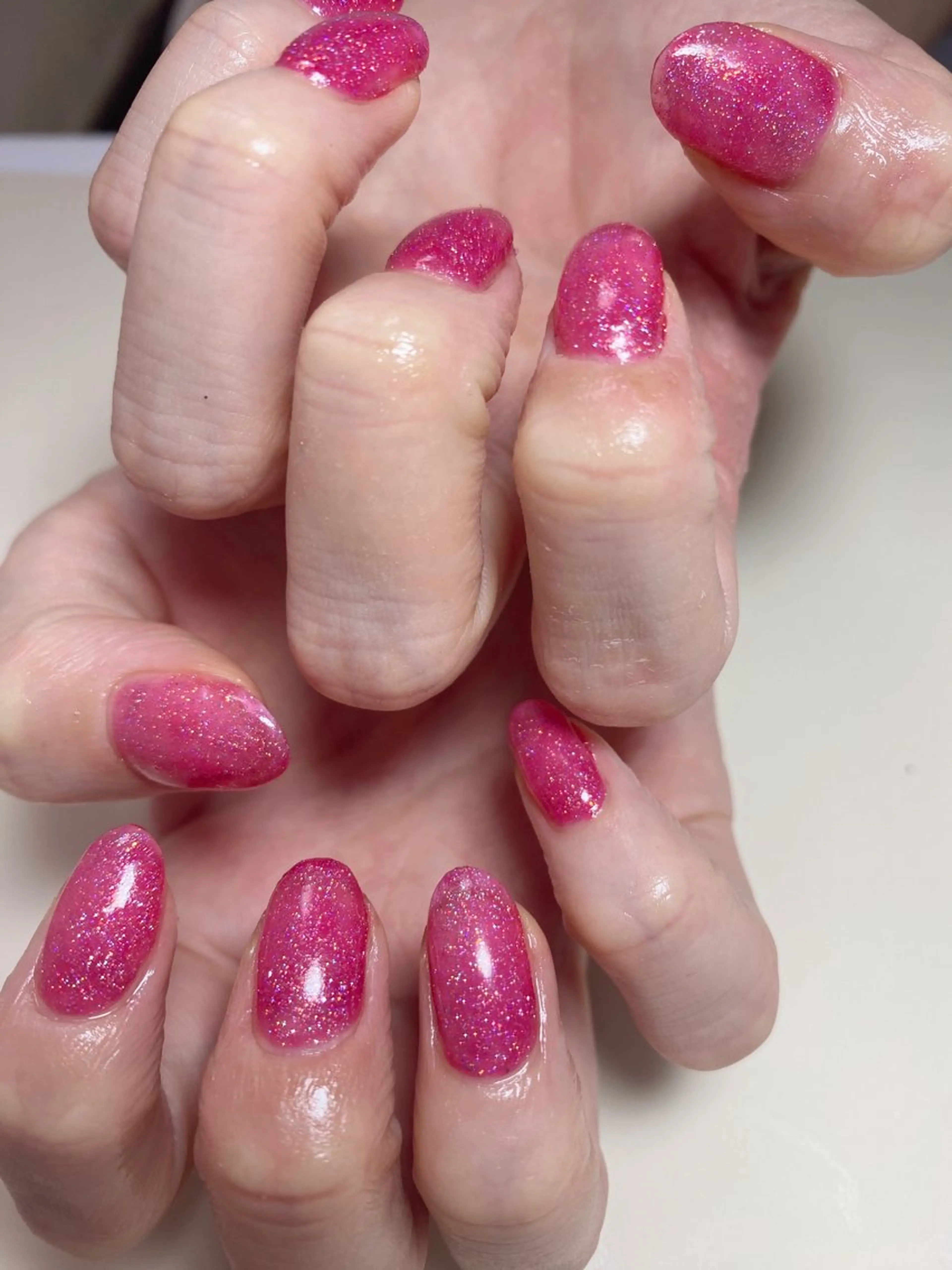 ネイル ラメ(グリッター) ピンク ハンドネイル Nail Salon K 🧸美爪育成のネイルデザイン