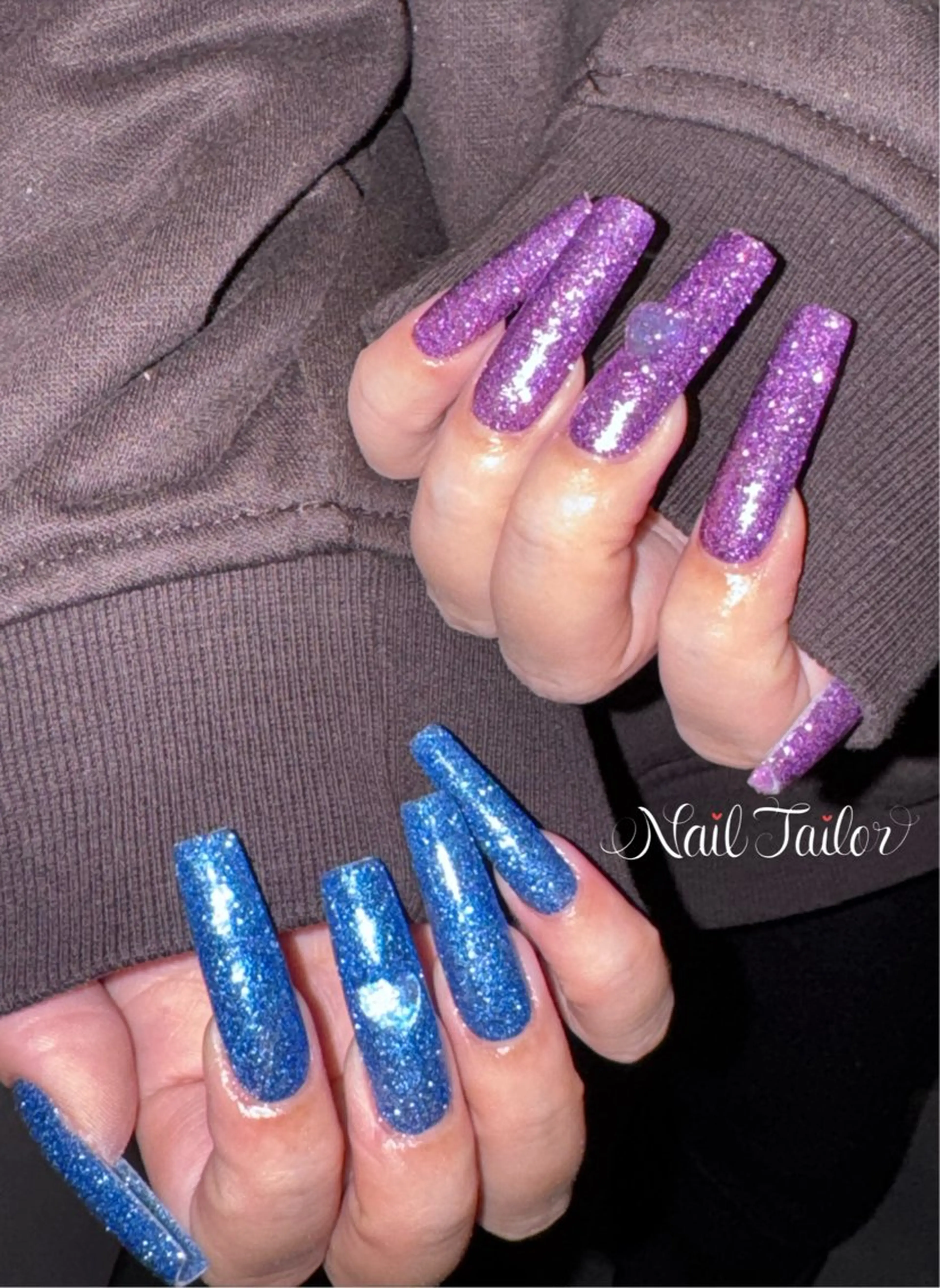 ネイル ブルー ロングネイル パープル スクエアネイル ハンドネイル 〜Nail Tailor〜 ネイルテイラー所属・NailTailor ネイルテイラーのネイルデザイン