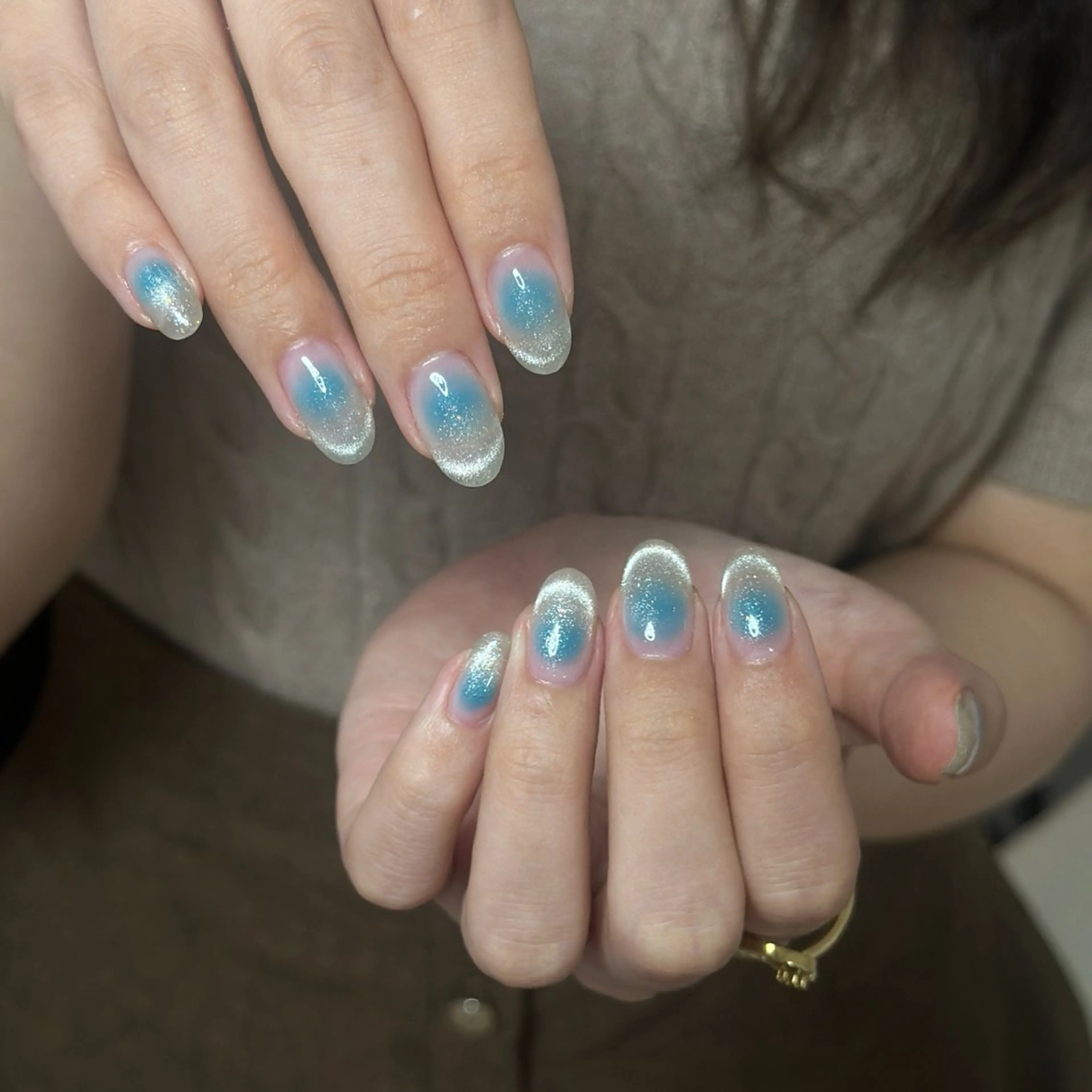 ネイル アートネイル オーロラネイル チークネイル フレンチネイル ガラスフレンチ 🎀YooLi Nail salonのネイルデザイン