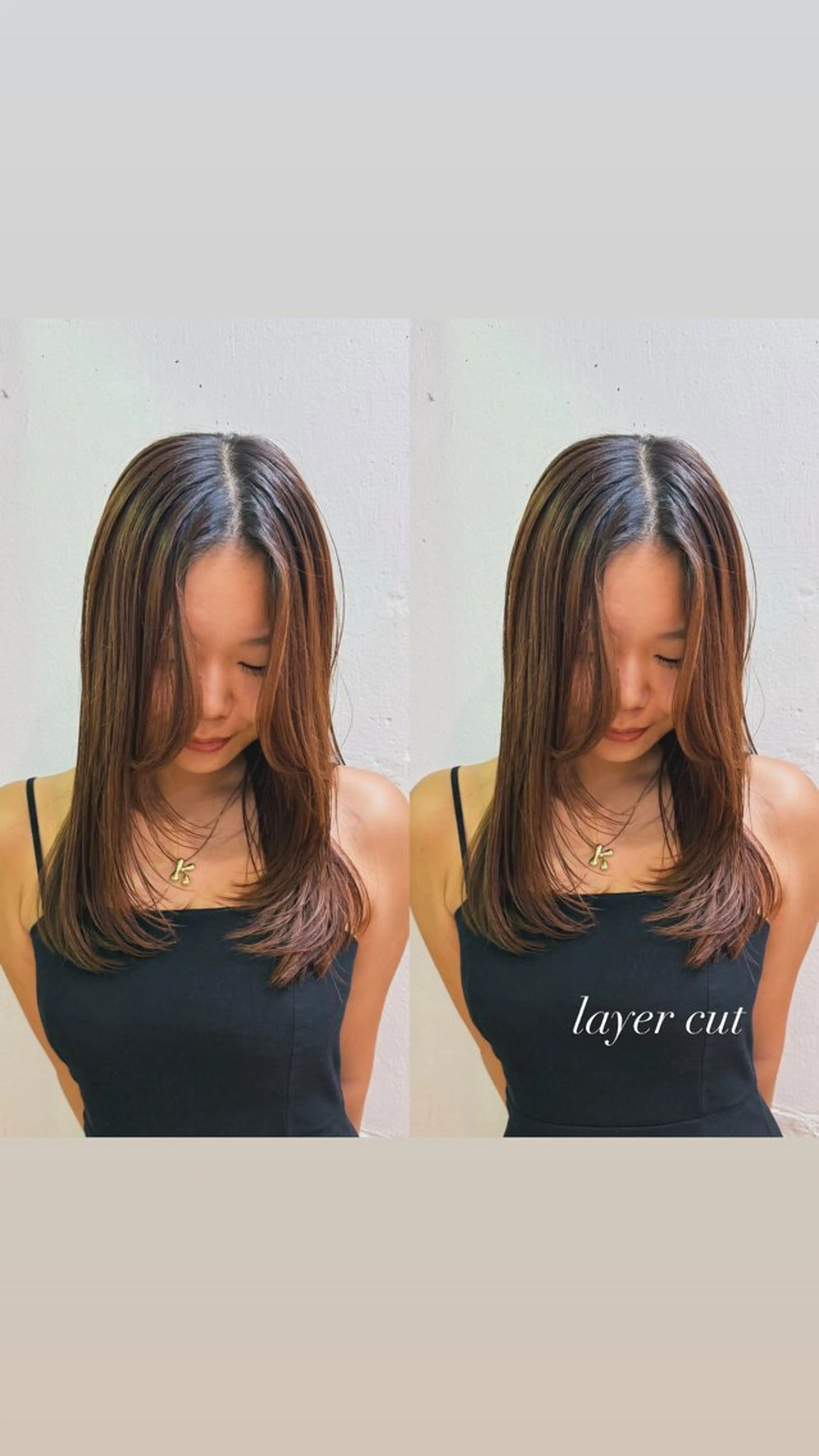 セミロング 顔まわりレイヤー 顔周りカット レイヤーカット 小顔カット カット 暖色カラー/ ストレート/くるみのヘアスタイル