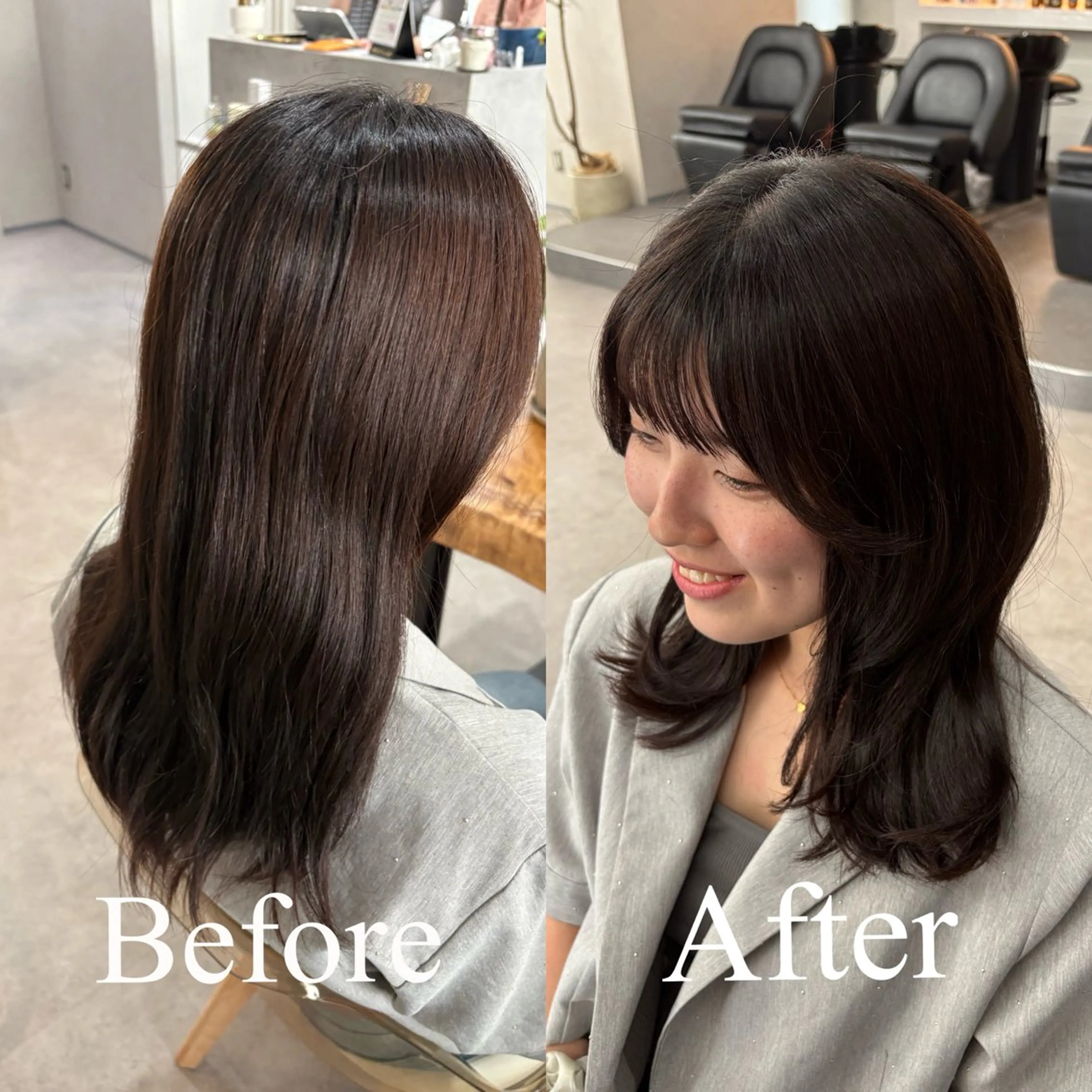 セミロング カラー アッシュ アッシュブラウン ブラウンカラー レイヤーカット ローレイヤー カット ヘアカラー トリートメント ショート/ボブ/ 透明感カラー🌿神永のヘアスタイル