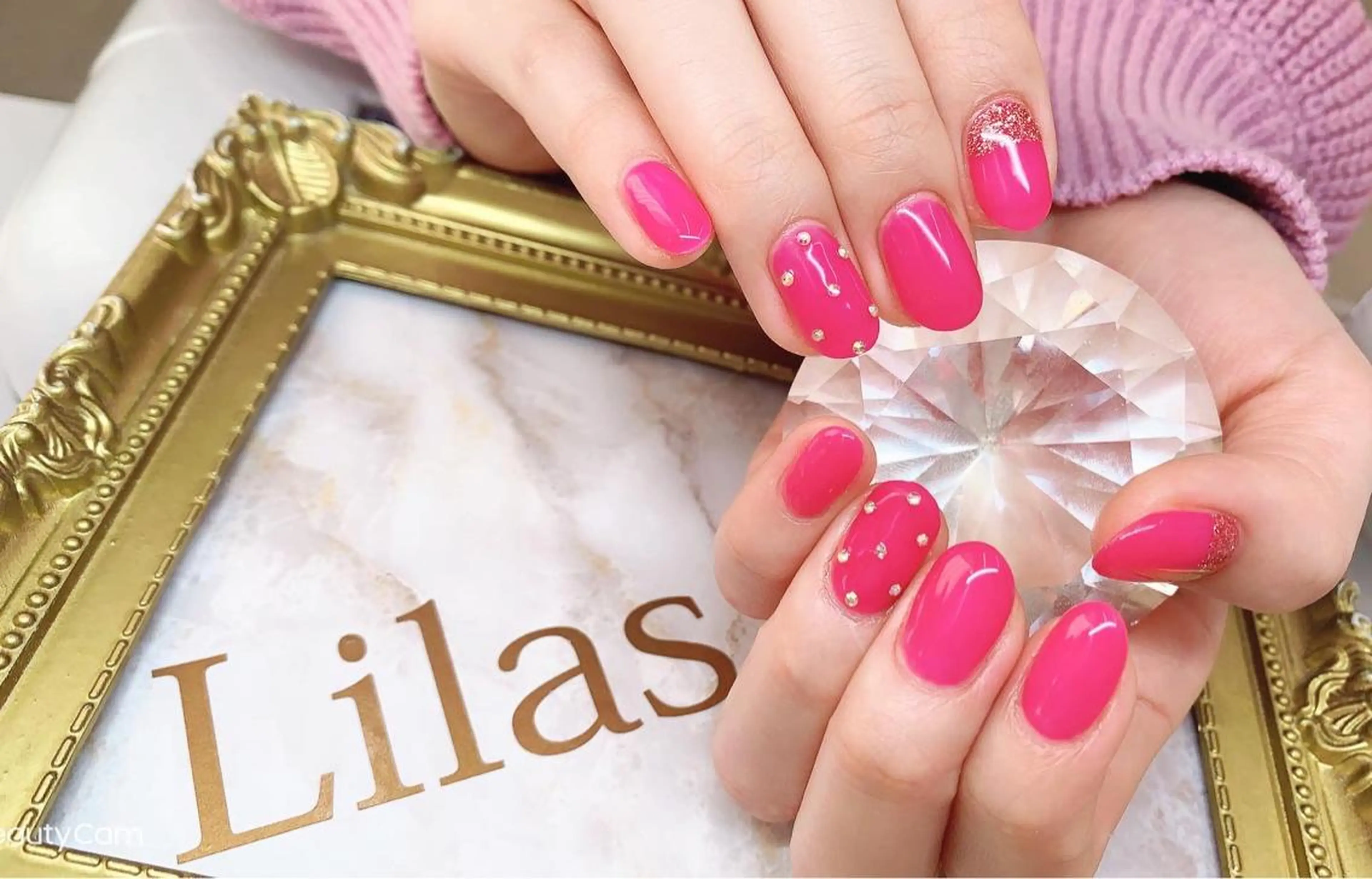 ネイル ジェルネイル ハードジェル ハート キラキラネイル ラメ(グリッター) Lilas Nailのネイルデザイン