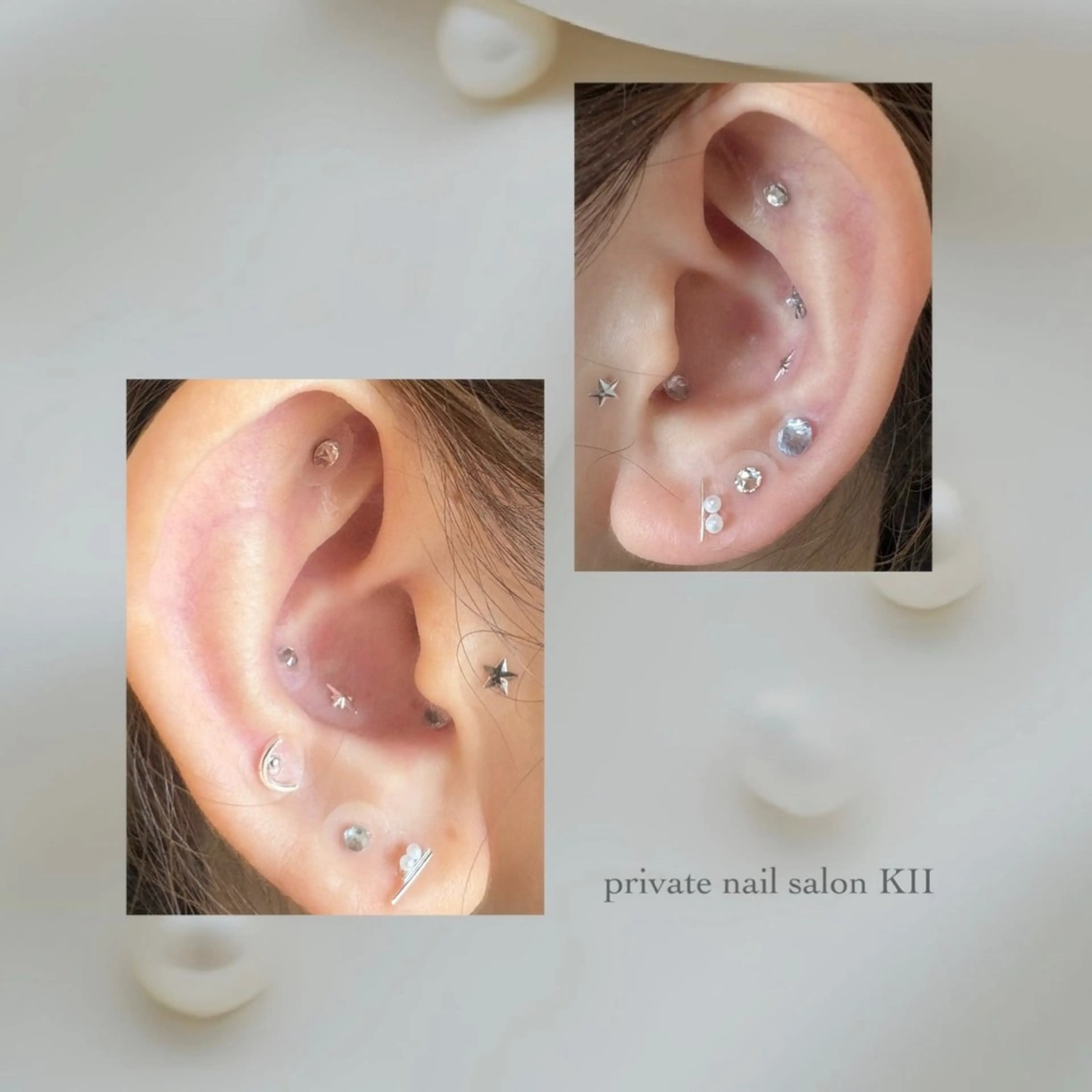 身体の不調に合わせてツボにジュエリーを貼っていきます👂💎の写真