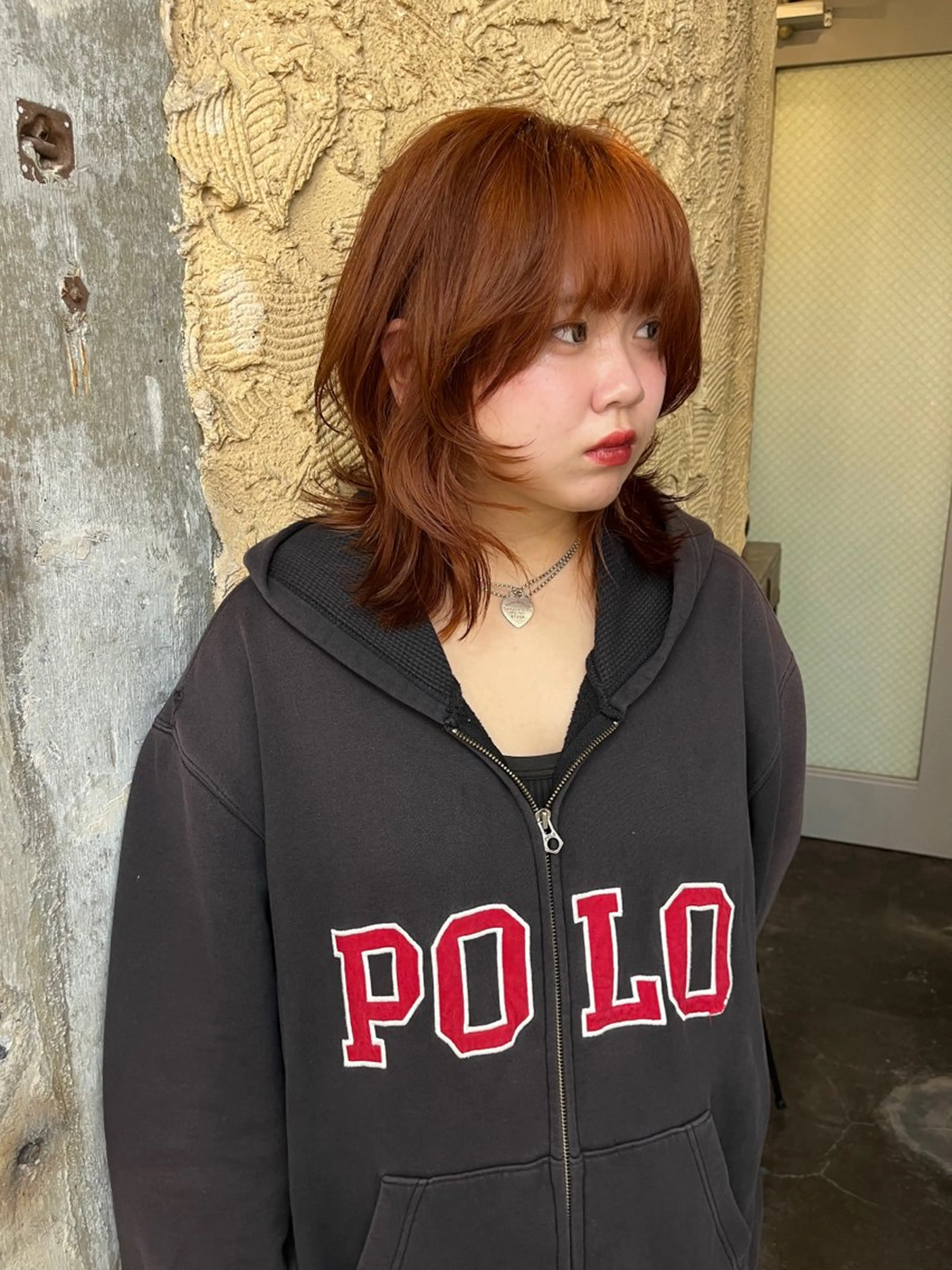 ミディアム カラー ブリーチ ブラウンカラー ブリーチなしカラー オレンジ オレンジブラウン ウルフ/レイヤー Miinaのヘアスタイル