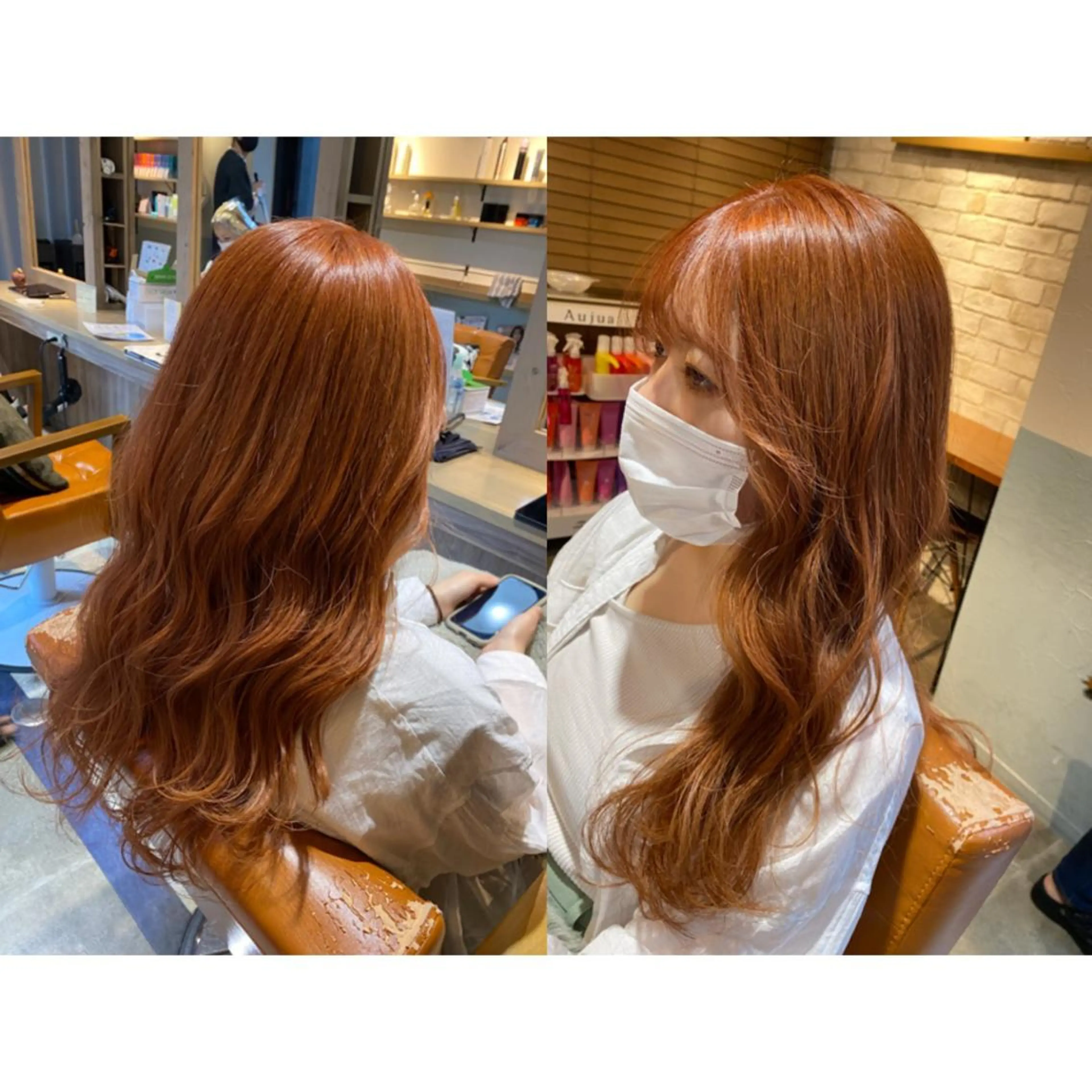 カラー ブリーチ オレンジ カット トリートメント 🐻結んで可愛い hair EMI🐻のヘアスタイル