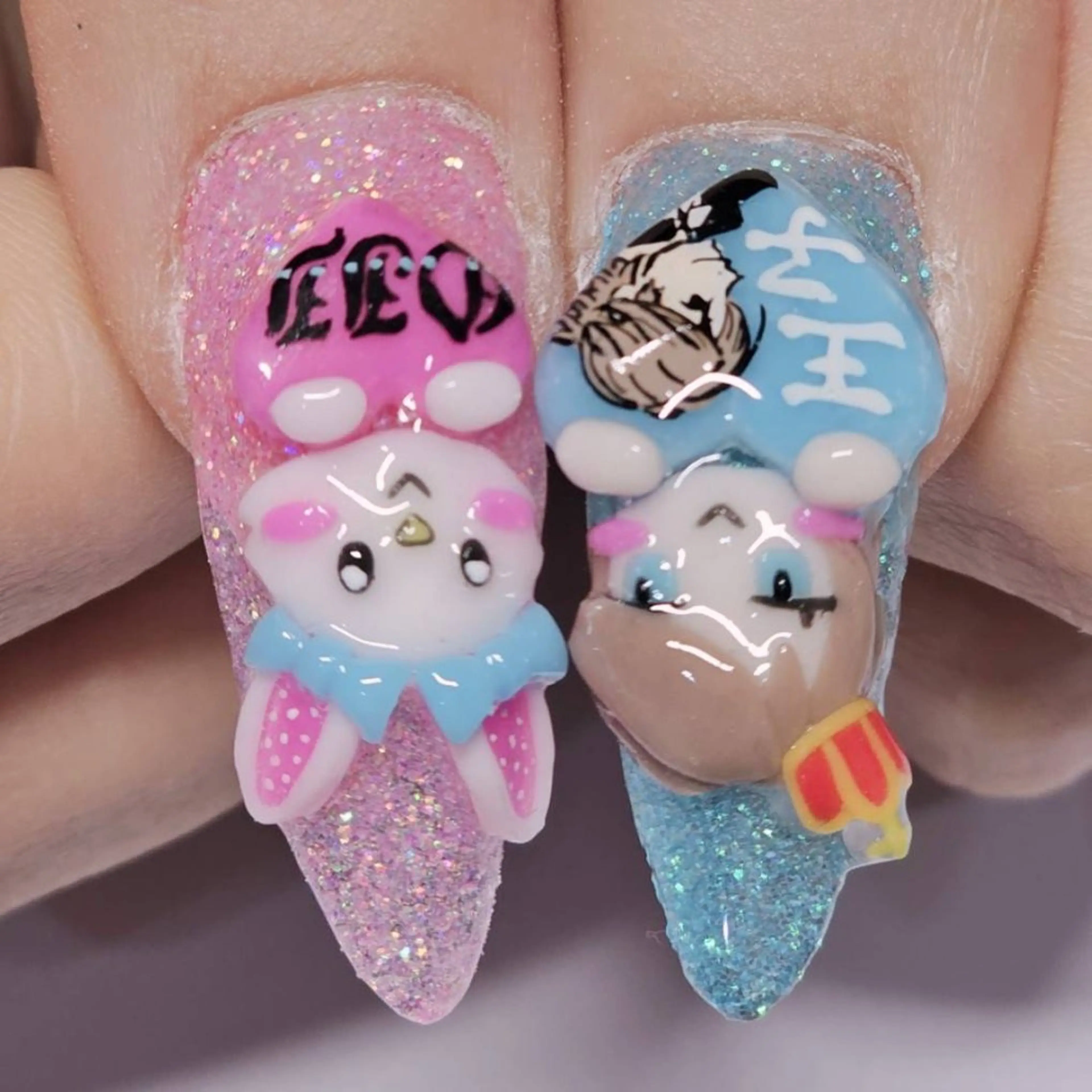 ネイル アートネイル ブルー ラメ(グリッター) ピンク ハンドネイル よしだ ひろきのネイルデザイン