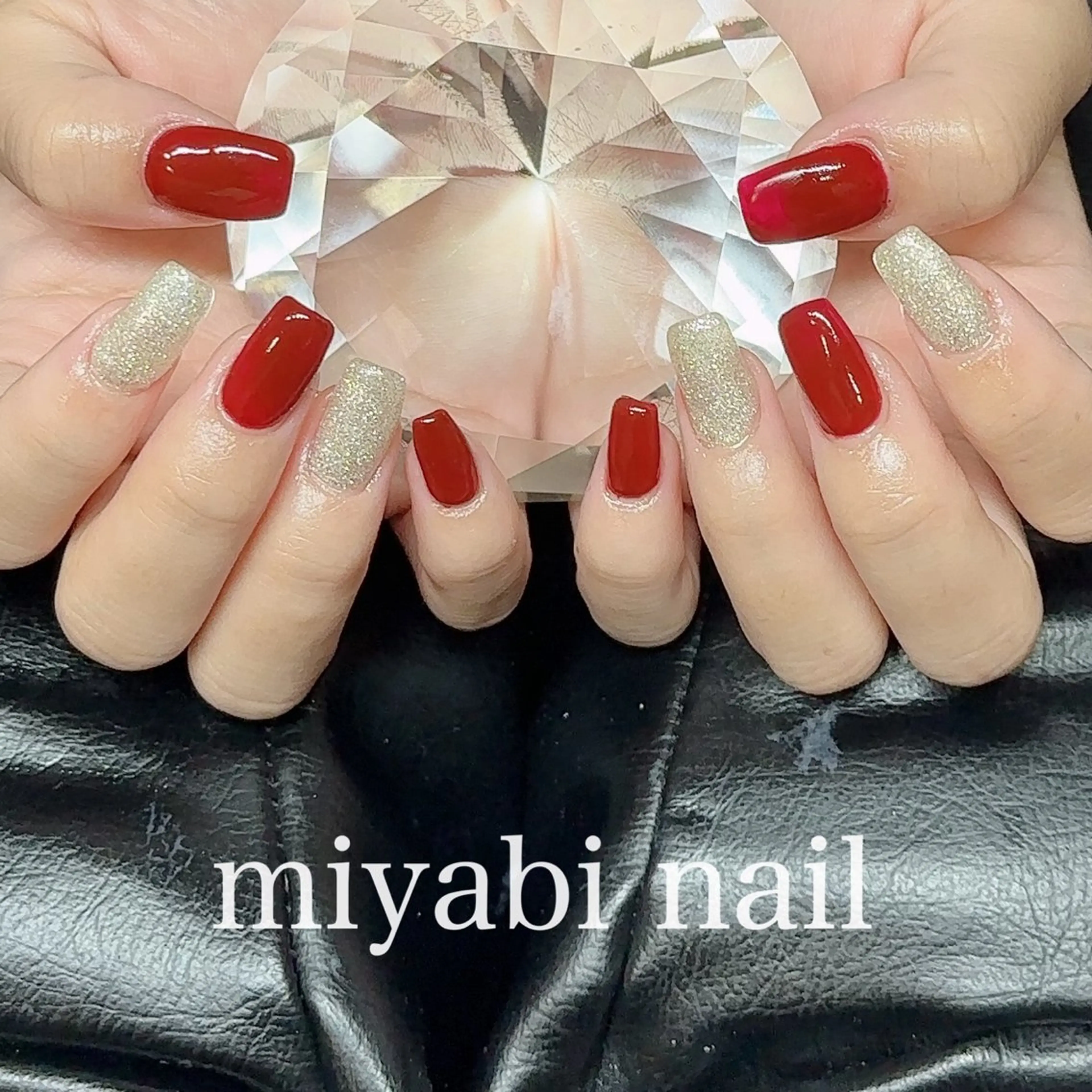 ネイル ジェルネイル ラメ(グリッター) 持ち込み 赤色 ハンドネイル miyabi nail 桂川駅近くのネイルデザイン