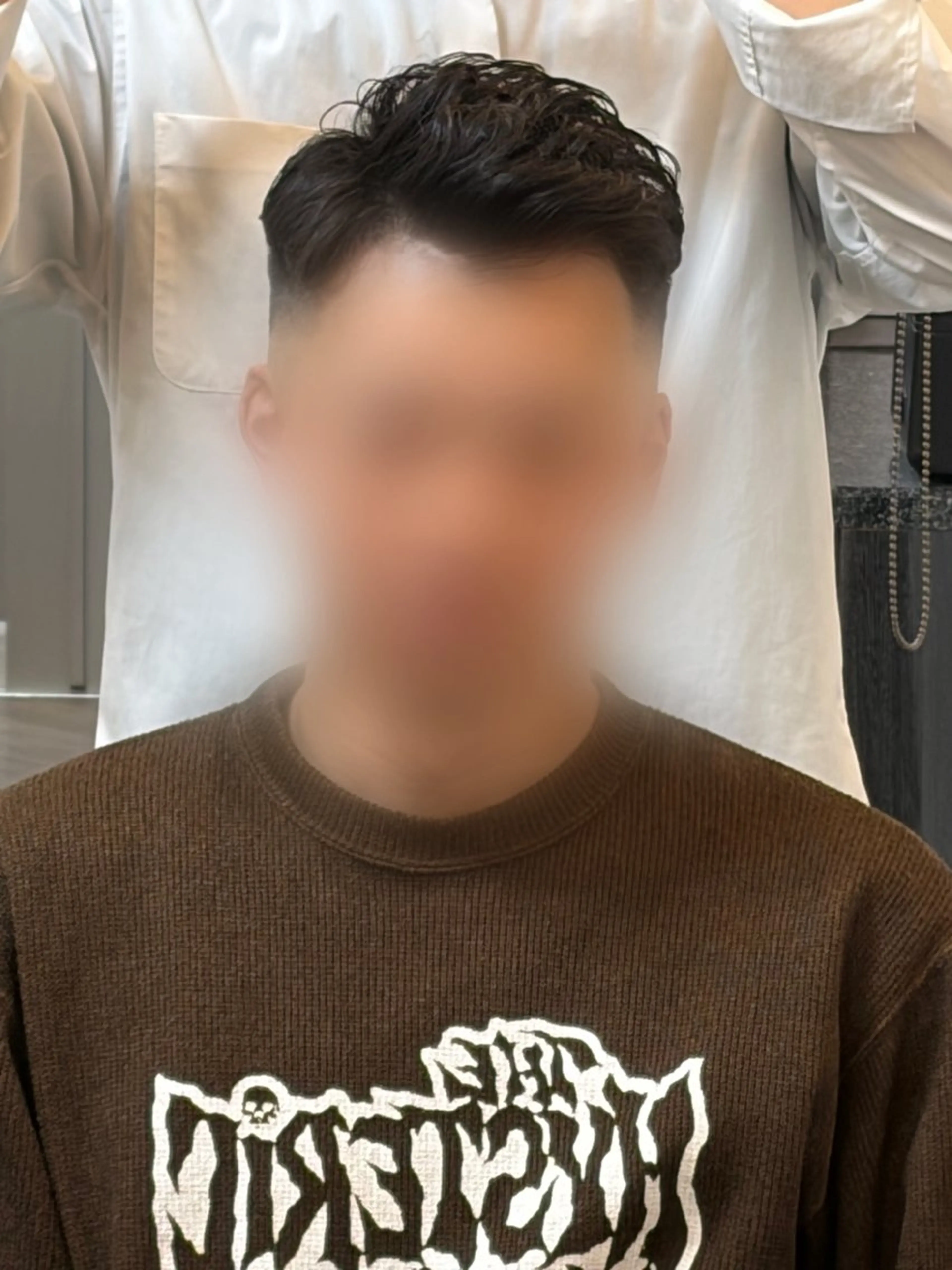 ショート パーマ メンズ アップバング フェードカット メンズパーマ カット パーマ 中村 立のヘアスタイル