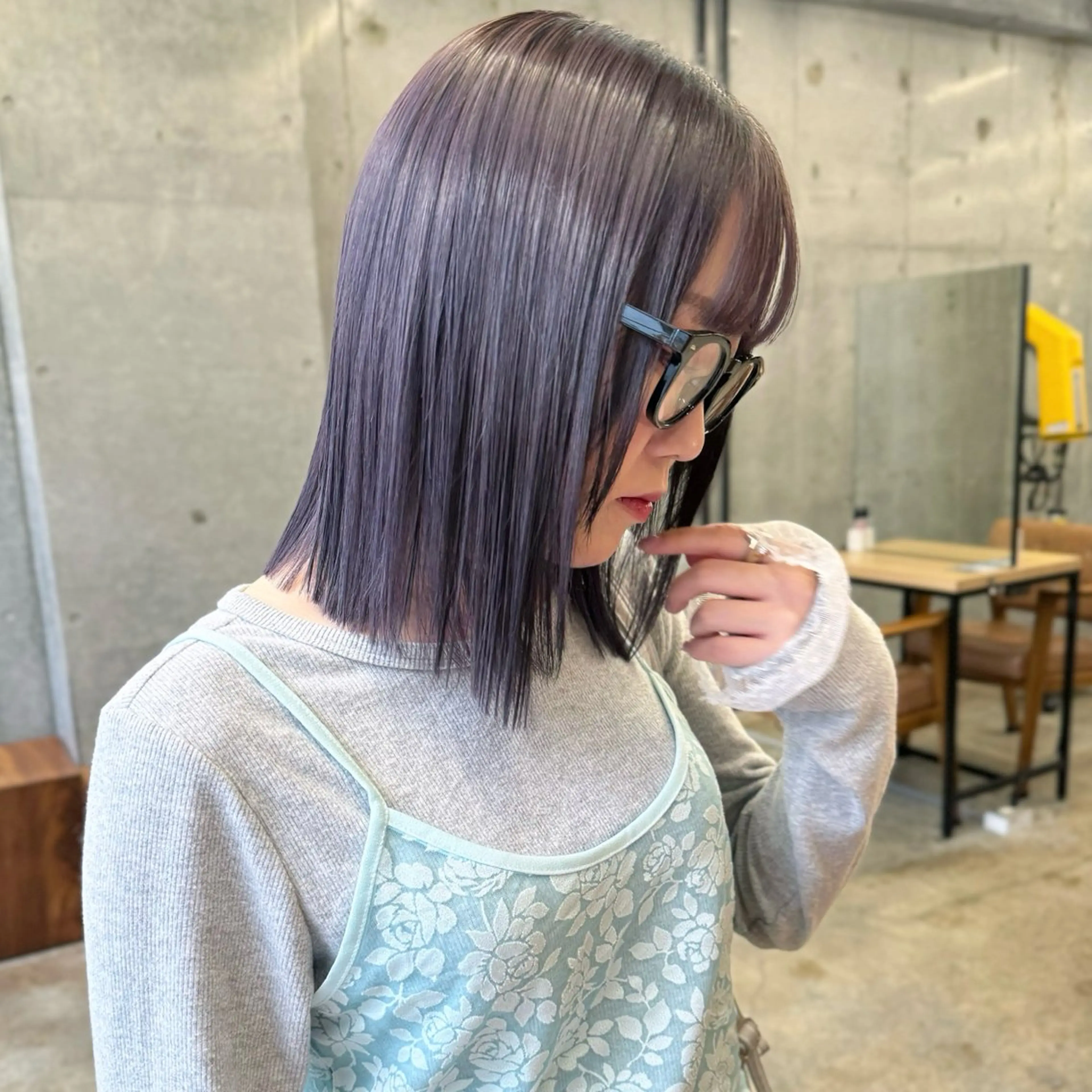 ミディアム カラー グレージュ ラベンダーカラー ラベンダーグレージュ ラベンダーグレー カット ヘアカラー トリートメント ボブ×柔らかいカラー 🌷misaki𓍼のヘアスタイル
