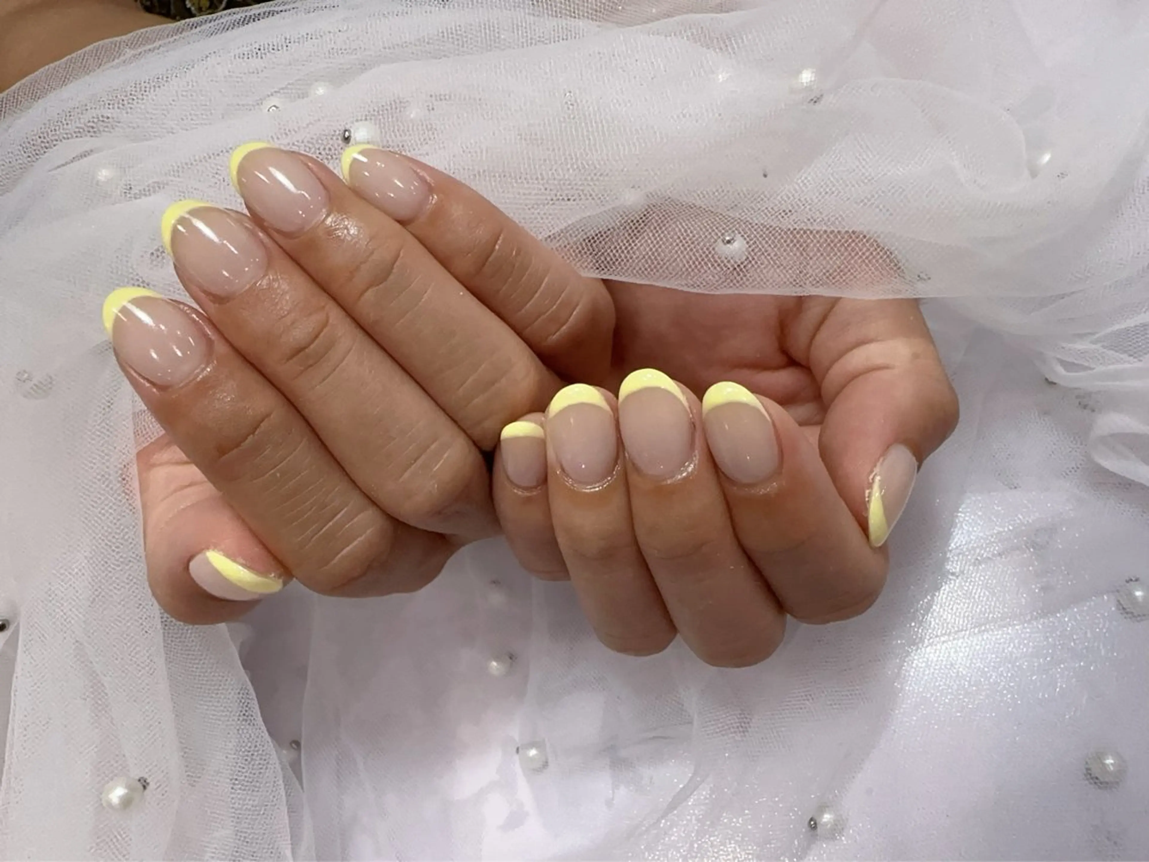 ネイル アートネイル フラッシュネイル フレンチネイル ジェルネイル ガラスフレンチ ハンドネイル You&Me Miyuのネイルデザイン