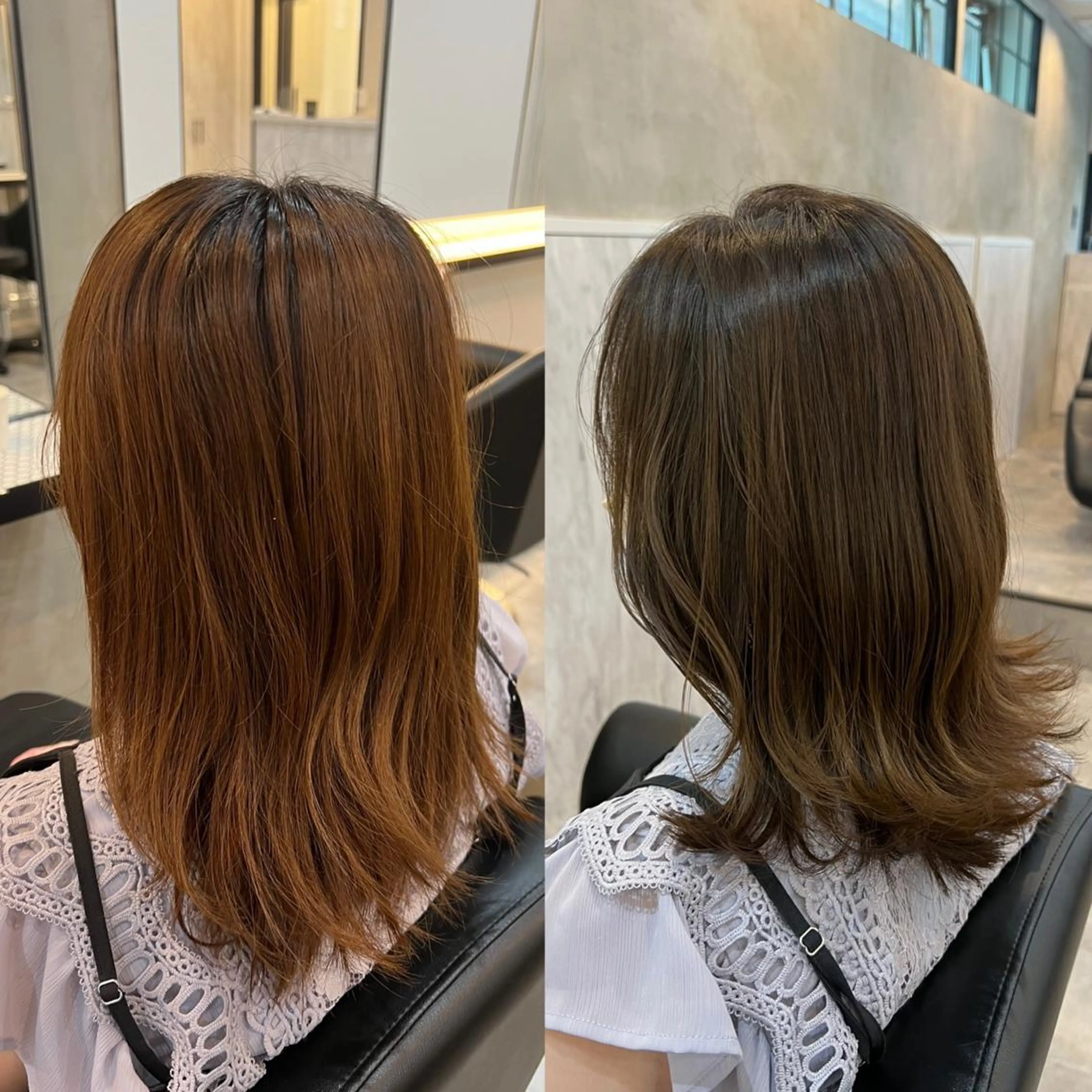 セミロング カラー ベージュカラー オリーブベージュ ヘアカラー トリートメント 工藤 梨花のヘアスタイル