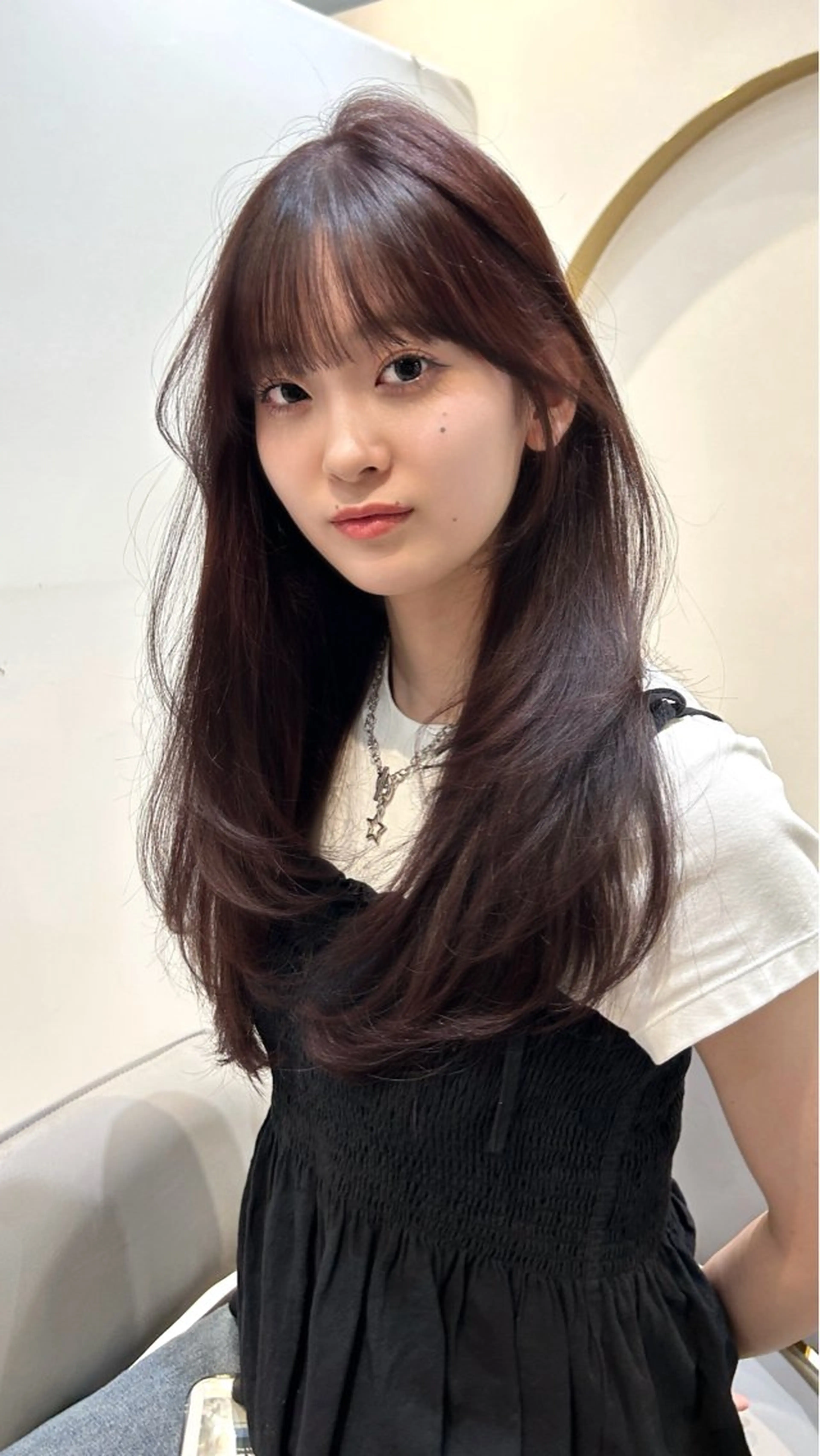 ロング カラー カシス レッドカラー ミレイ/ミルクティー カラー/梅田美容室のヘアスタイル