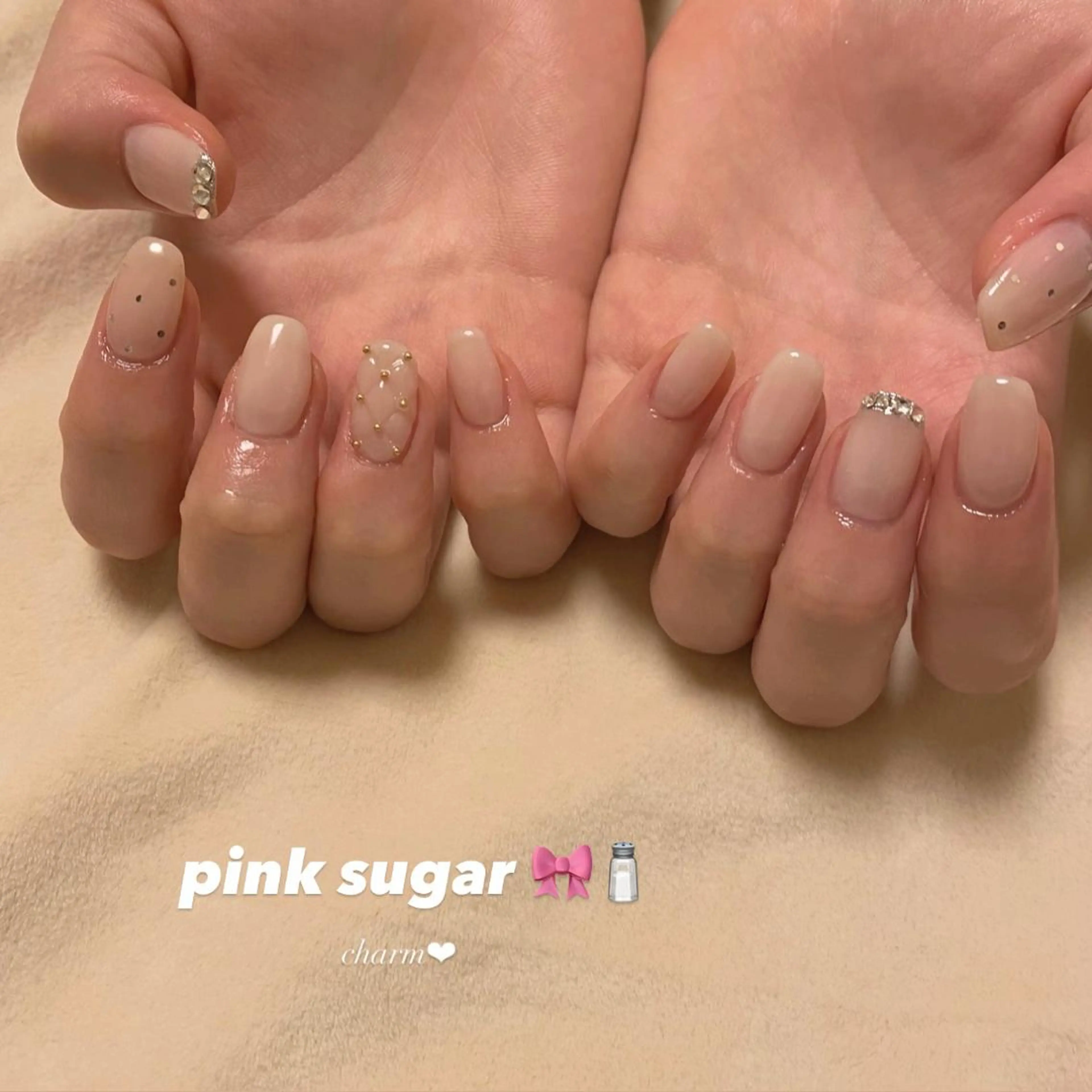 ネイル クリアネイル ガーリー ピンク シンプルネイル ハンドネイル nail salon charmのネイルデザイン