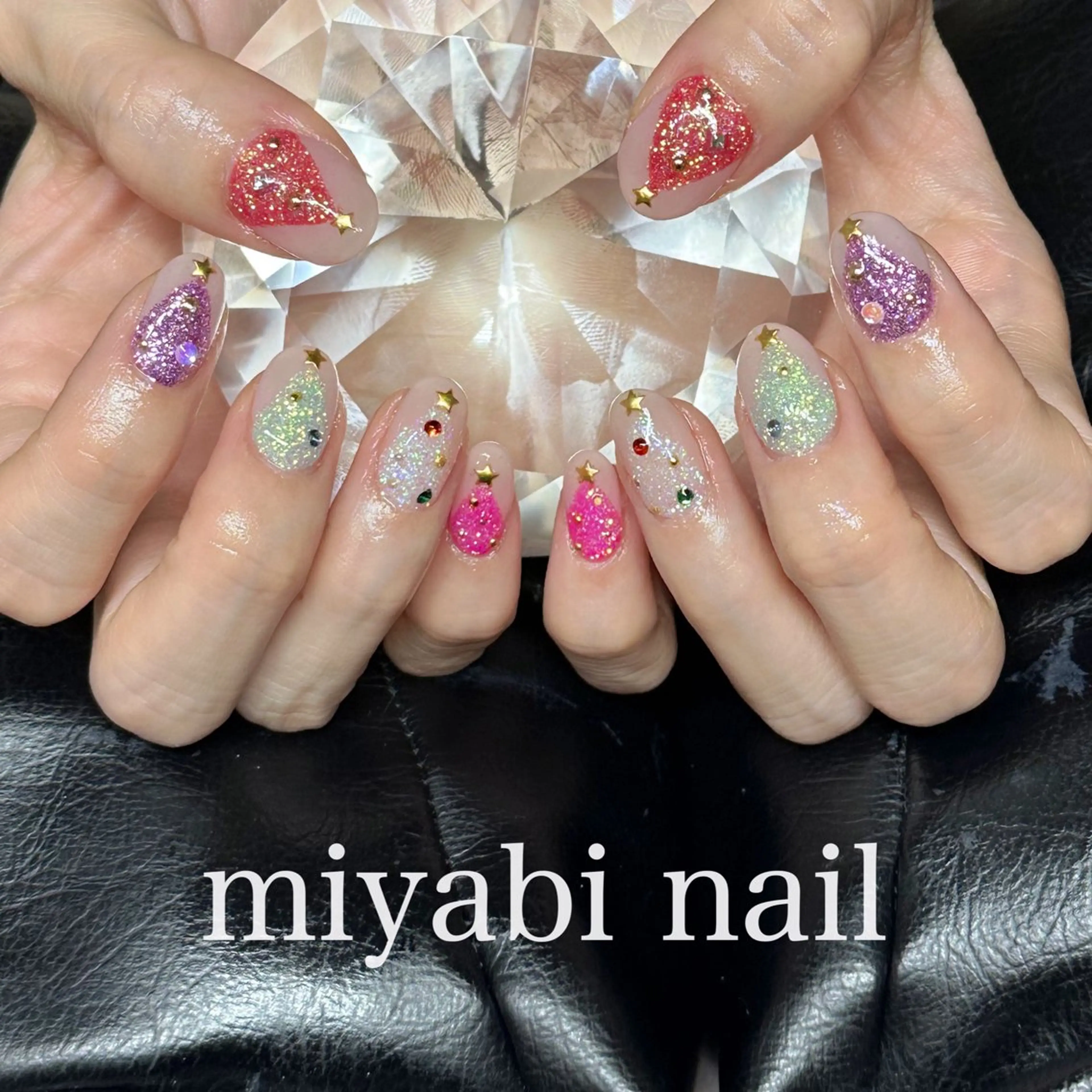 ネイル ジェルネイル キラキラネイル ラメ(グリッター) 持ち込み ストーンネイル ハンドネイル miyabi nail 桂川駅近くのネイルデザイン