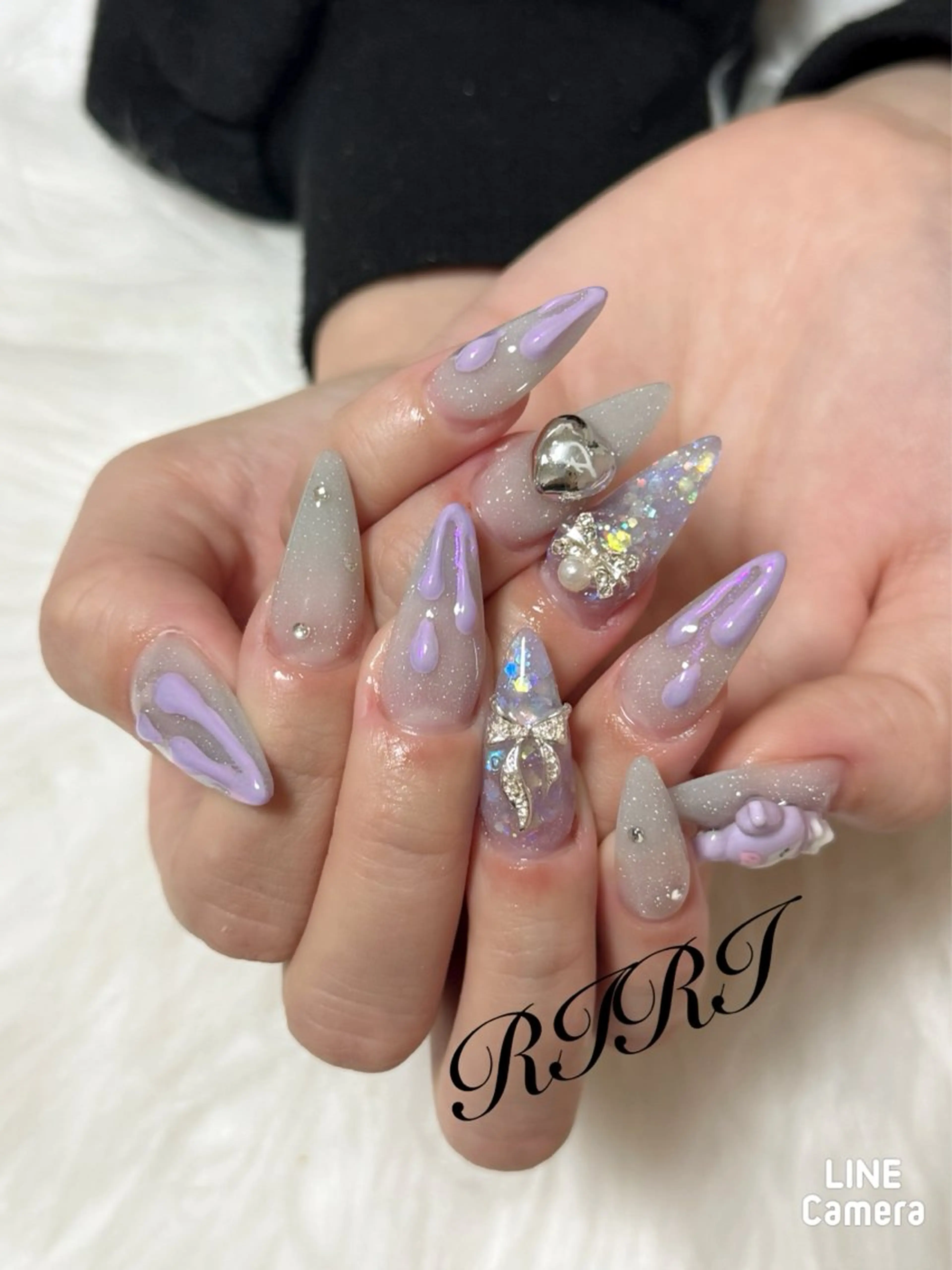 ネイル ジェルネイル ラメ(グリッター) ロングネイル パープル スカルプネイル riri オーナーのネイルデザイン