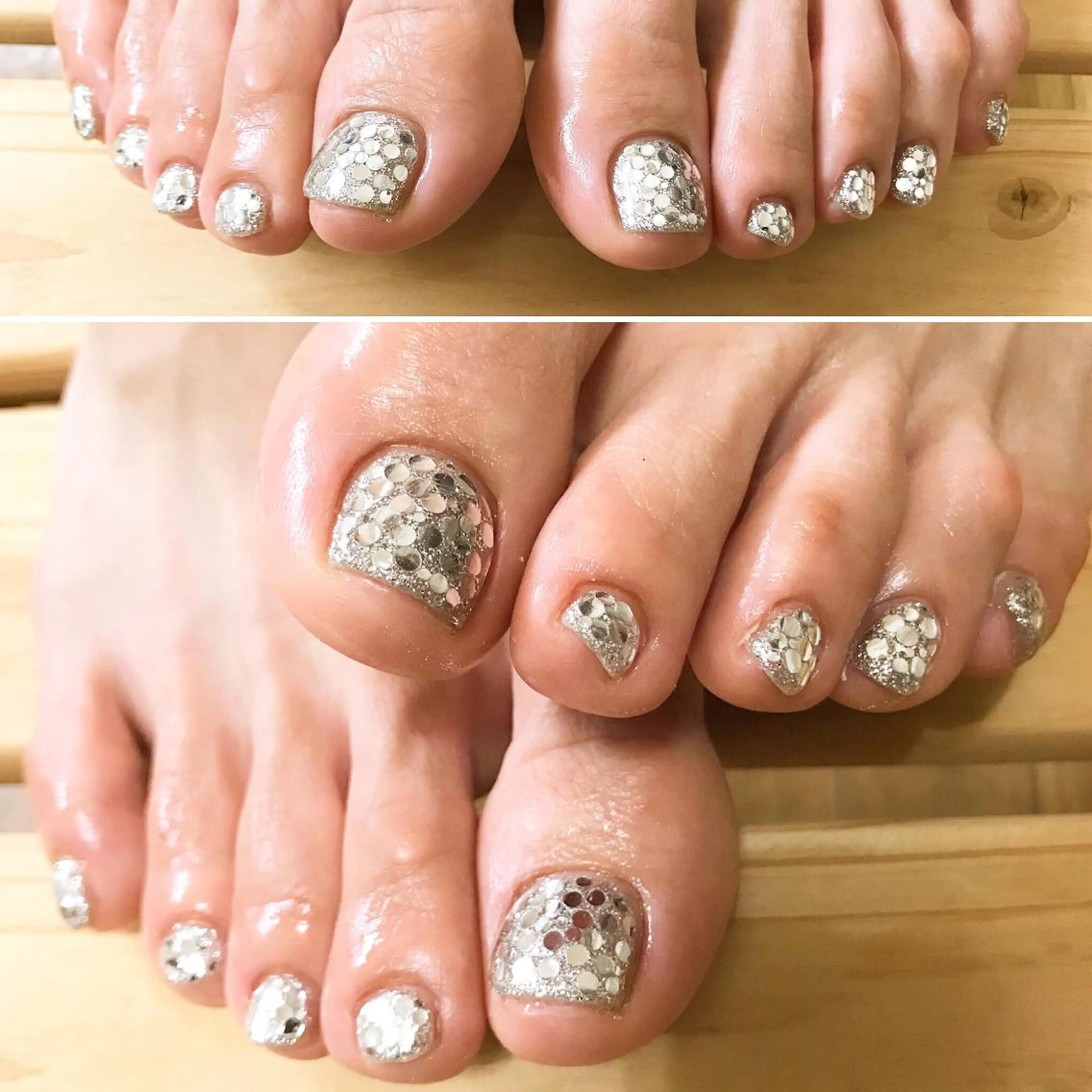 ネイル フットネイル ホログラムネイル キラキラネイル シルバー シンプルネイル フットネイル nail fufla ♡yamane♡のネイルデザイン