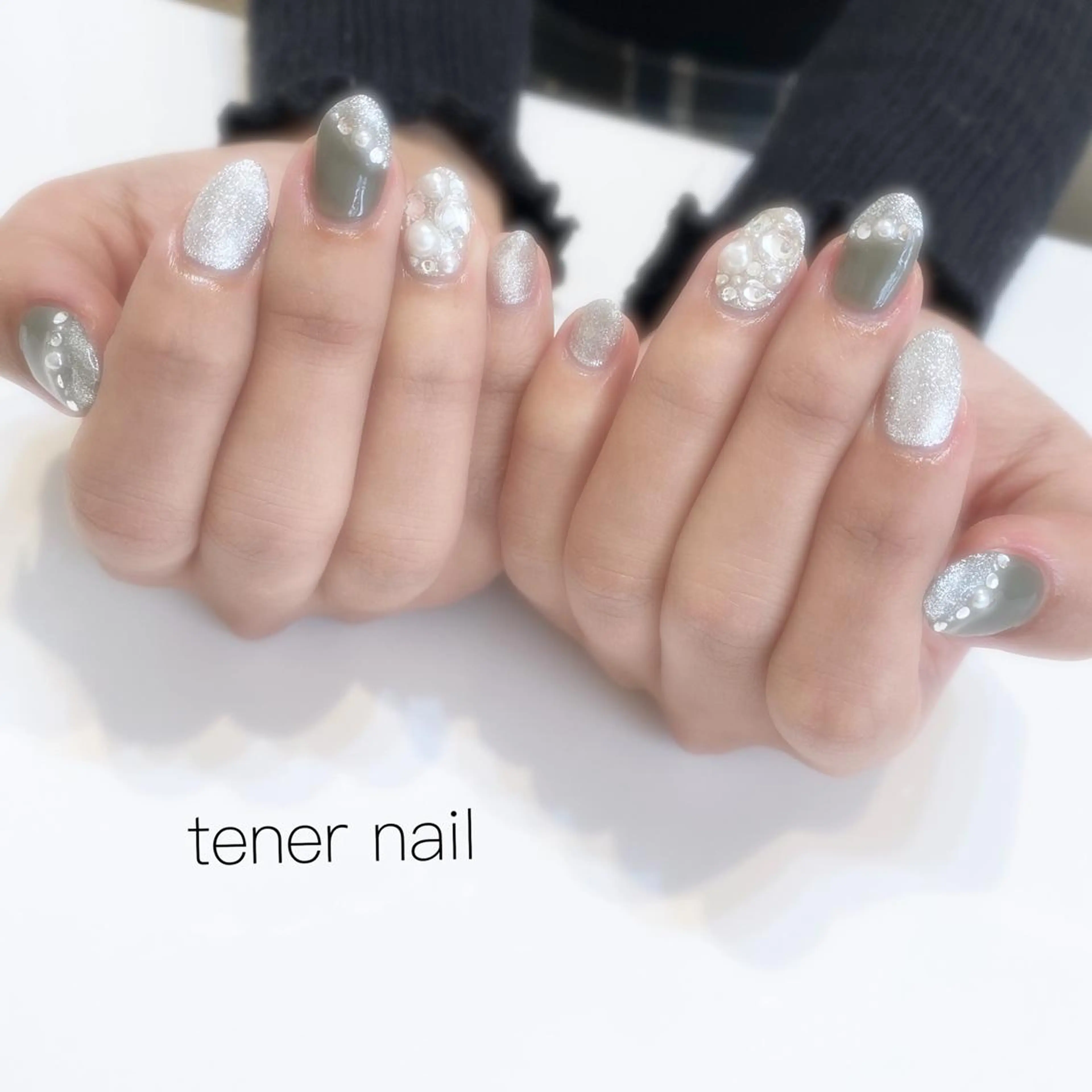 ネイル ブルー フレンチネイル キラキラネイル ストーンネイル テネルネイル tener nailのネイルデザイン